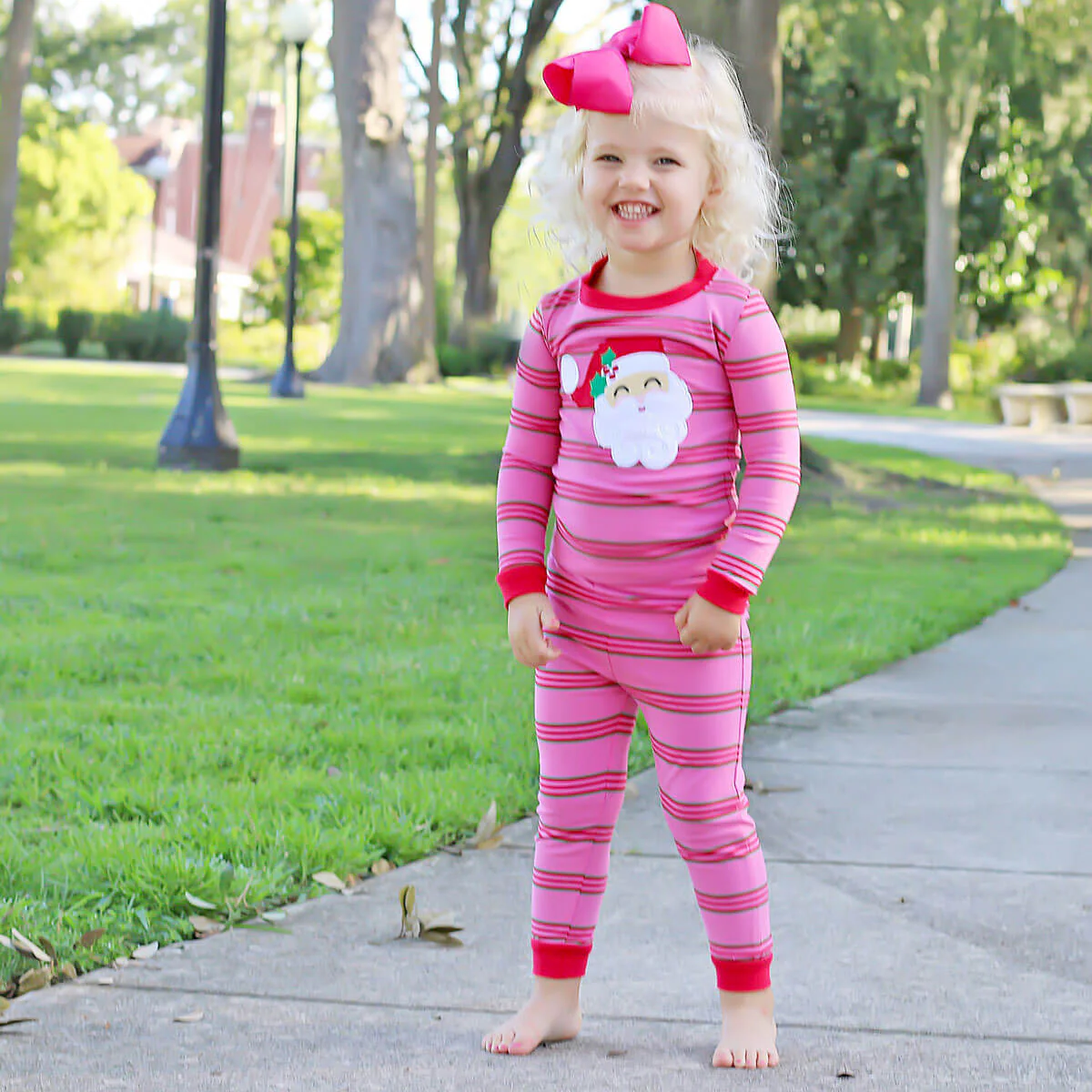 Happy Santa Pink Stripe Pajamas - Image 2