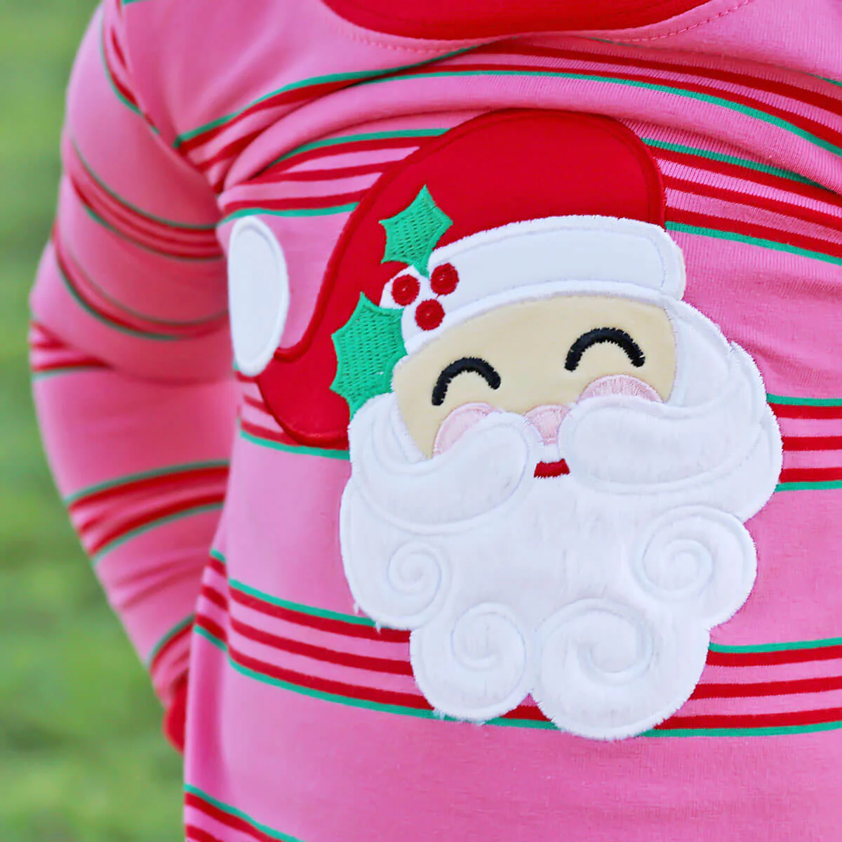 Happy Santa Pink Stripe Pajamas - Image 3