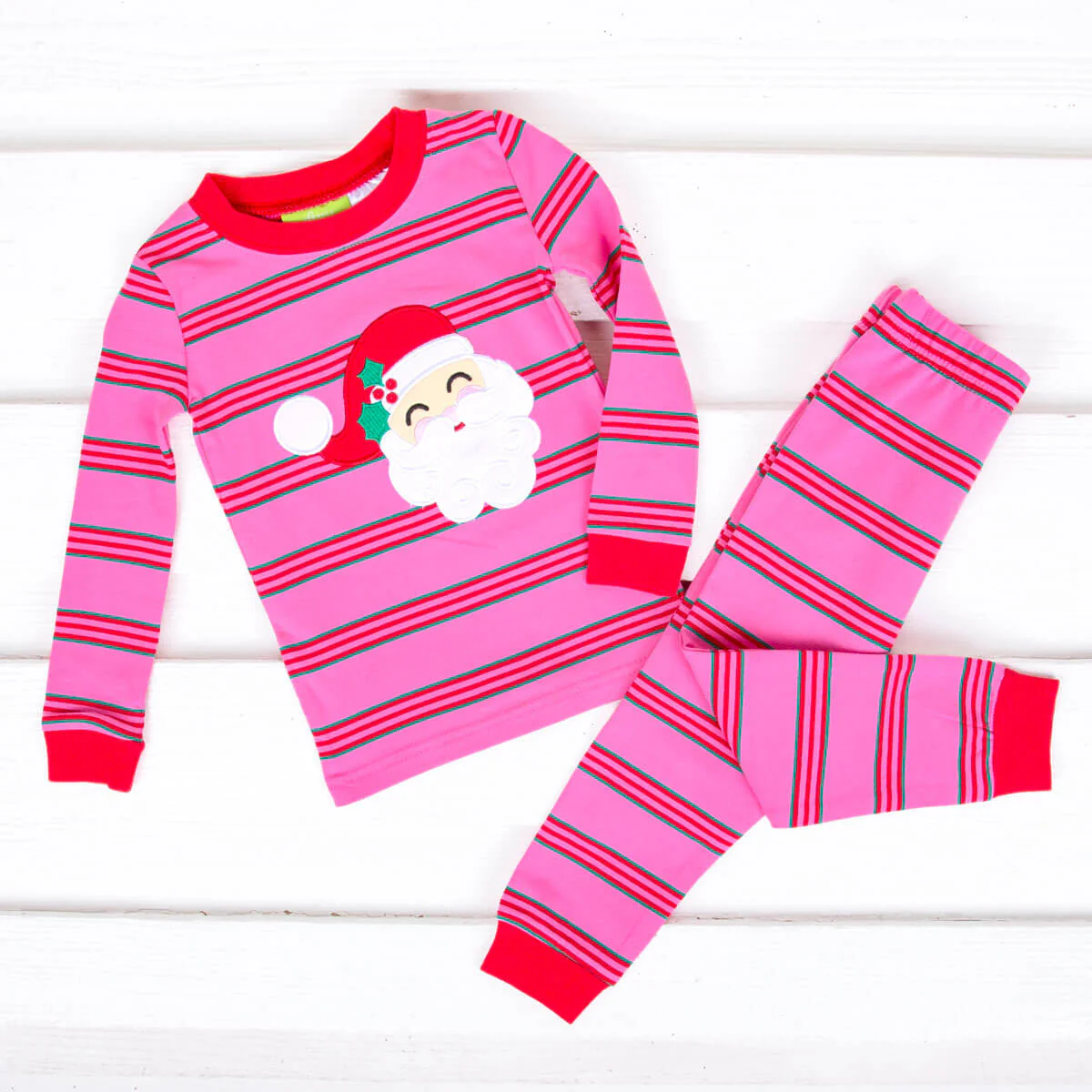 Happy Santa Pink Stripe Pajamas - Image 4