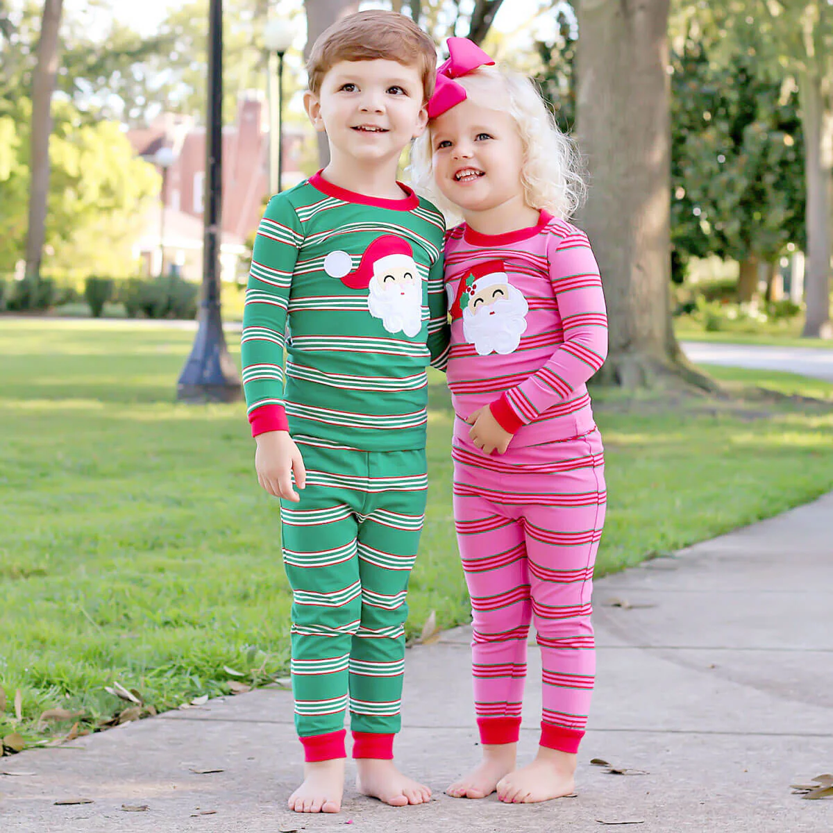 Happy Santa Pink Stripe Pajamas - Image 5
