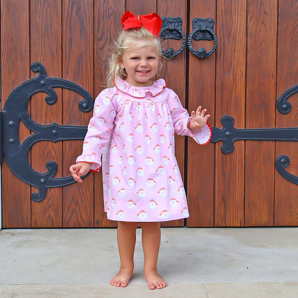 Happy Santa Print Ruffle Collar Dress - Image 3
