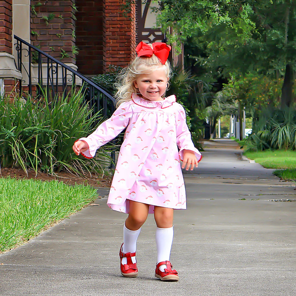 Happy Santa Print Ruffle Collar Dress - Image 4