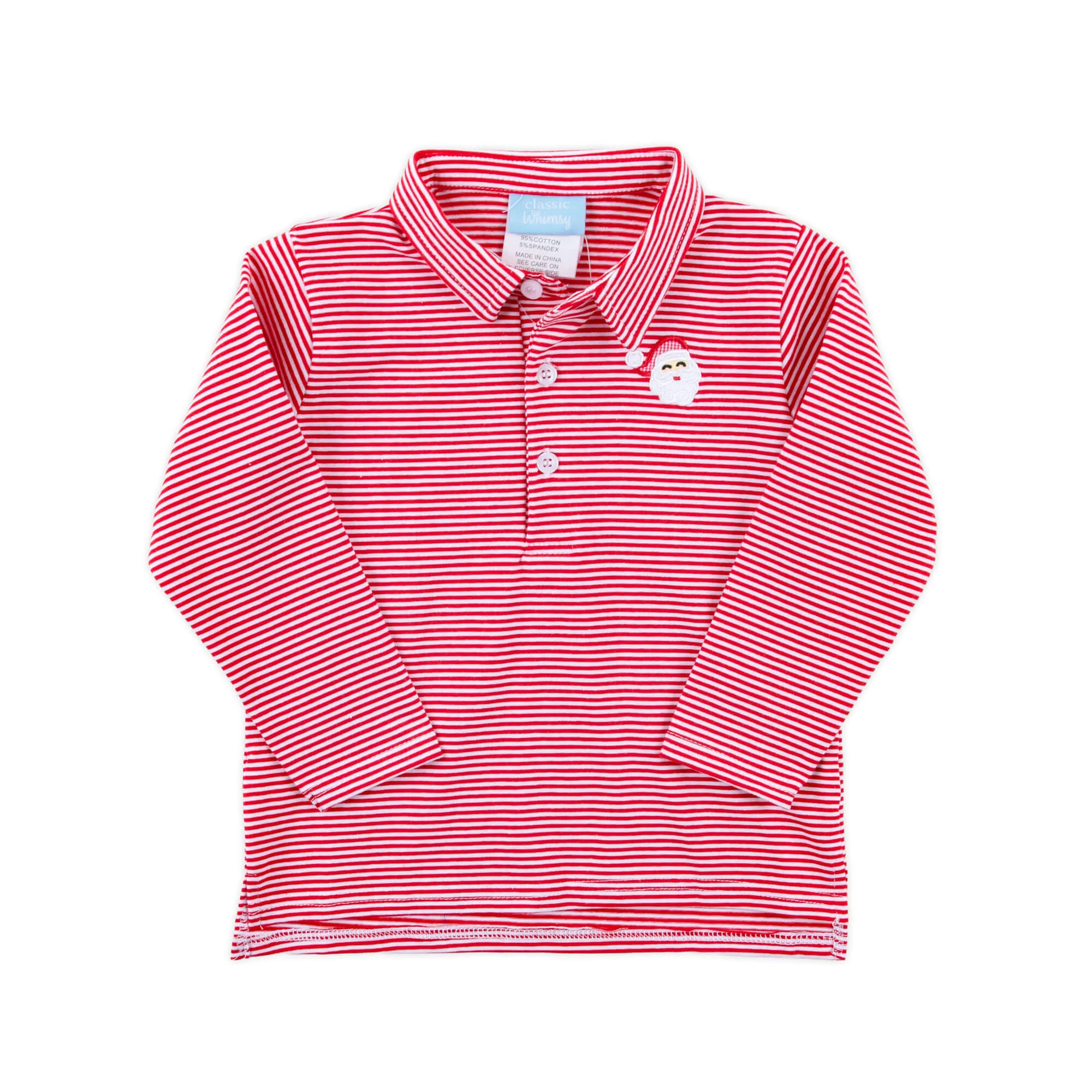 Happy Santa Red Stripe Long Sleeve Polo - Image 2