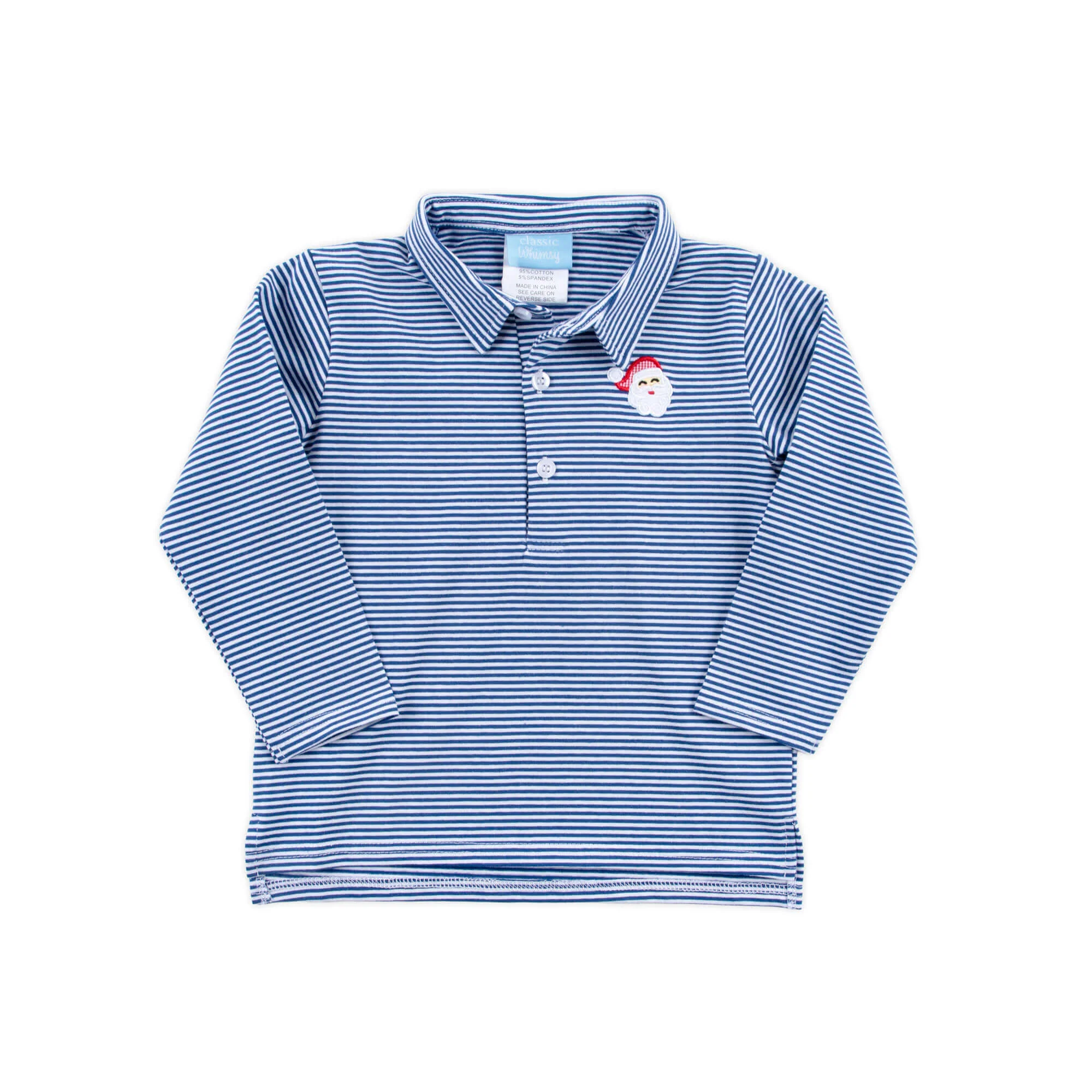 Happy Santa Royal Stripe Long Sleeve Polo - Image 2