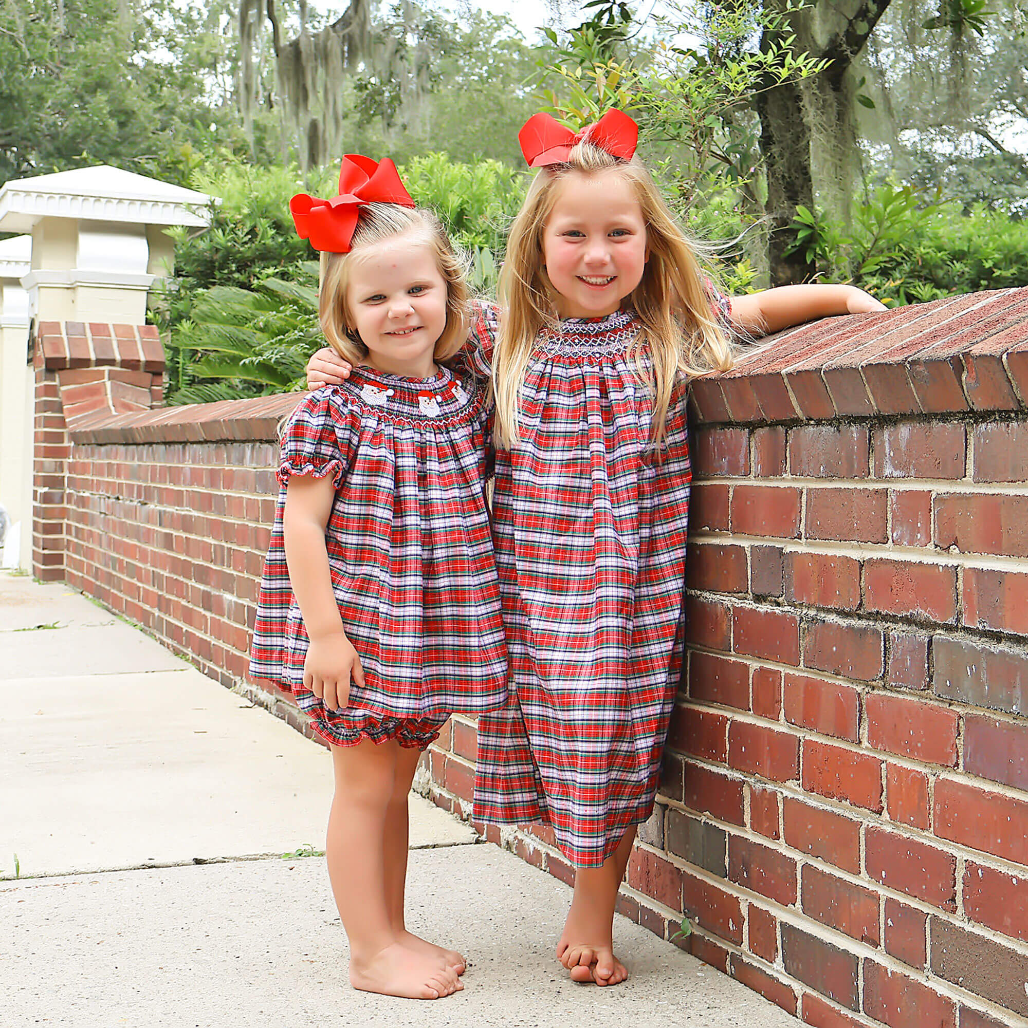 Happy Santa Smocked Seattle Red Plaid Bloomer Set - Image 4