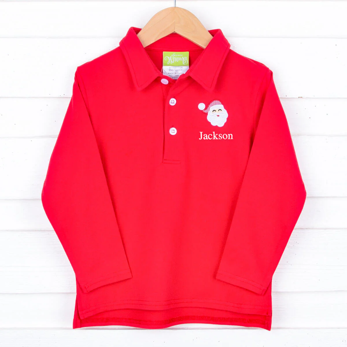 Happy Santa Red Long Sleeve Polo - Image 2