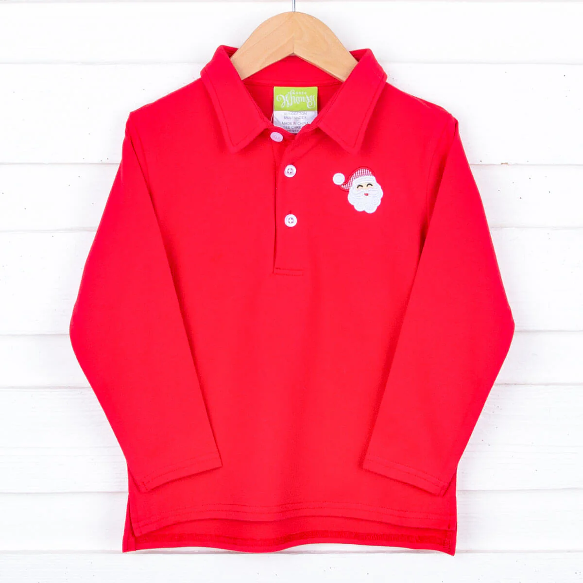 Happy Santa Red Long Sleeve Polo - Image 3