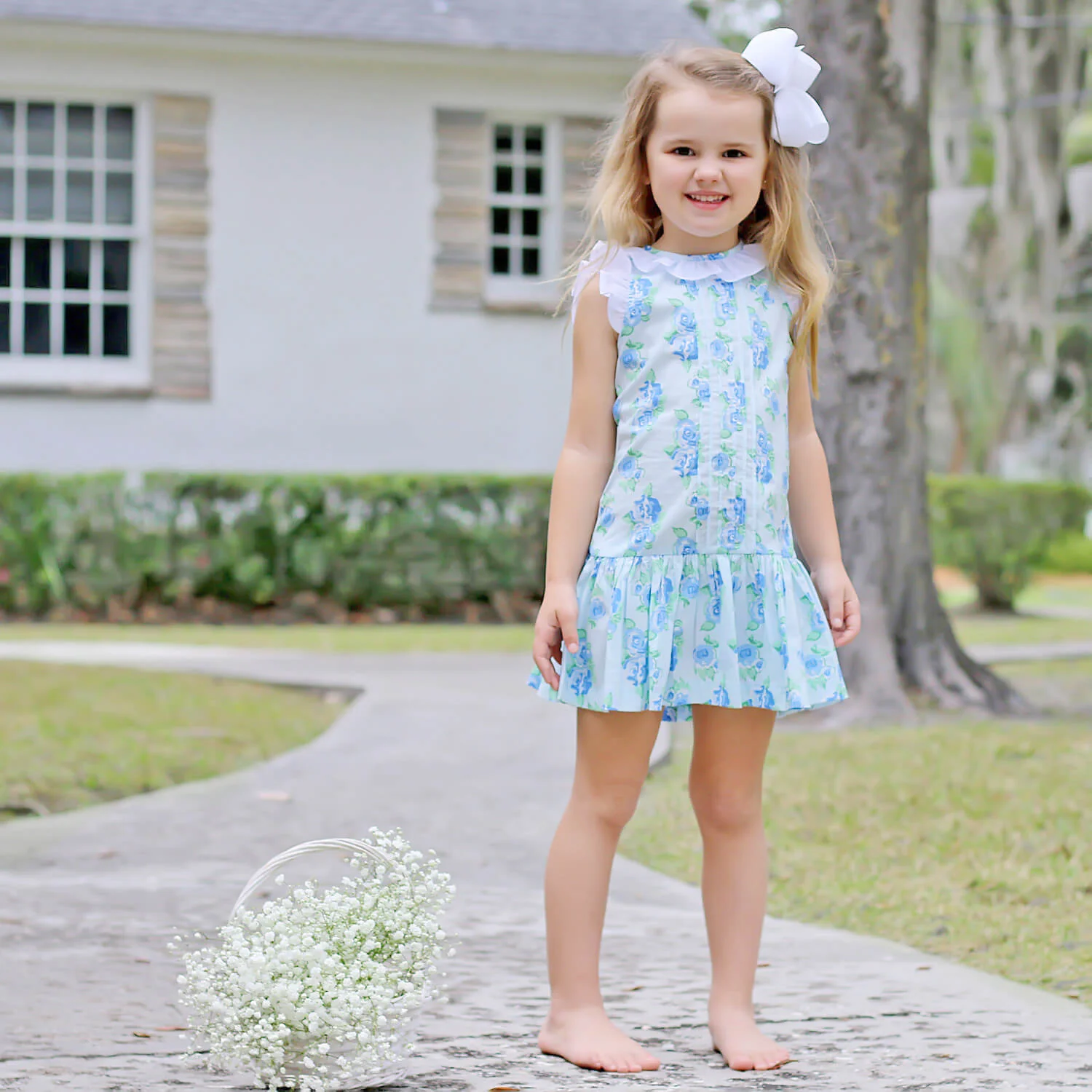 Happy Spring Blue Floral Ruffle Collared Dress - Image 4