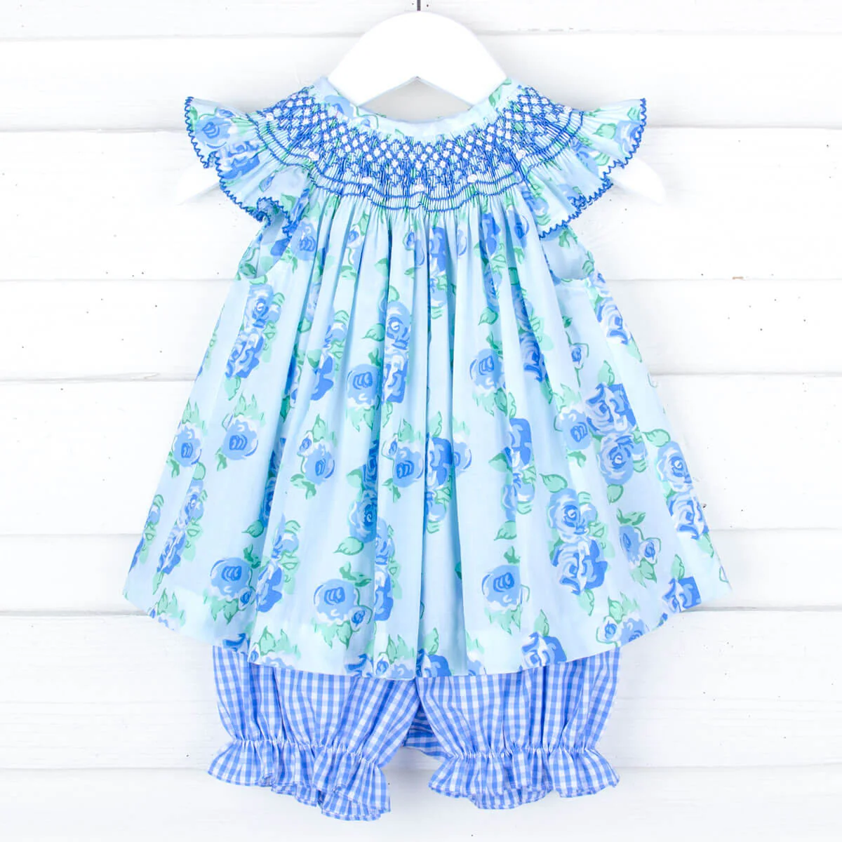 Happy Spring Blue Floral Smocked Bloomer Set - Image 2