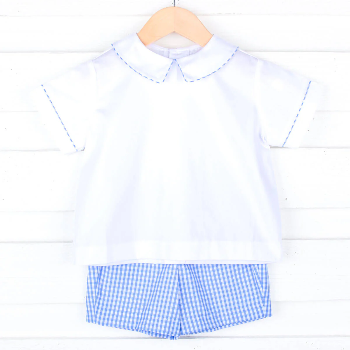 White & Blue Gingham Collared Short Set - Image 2