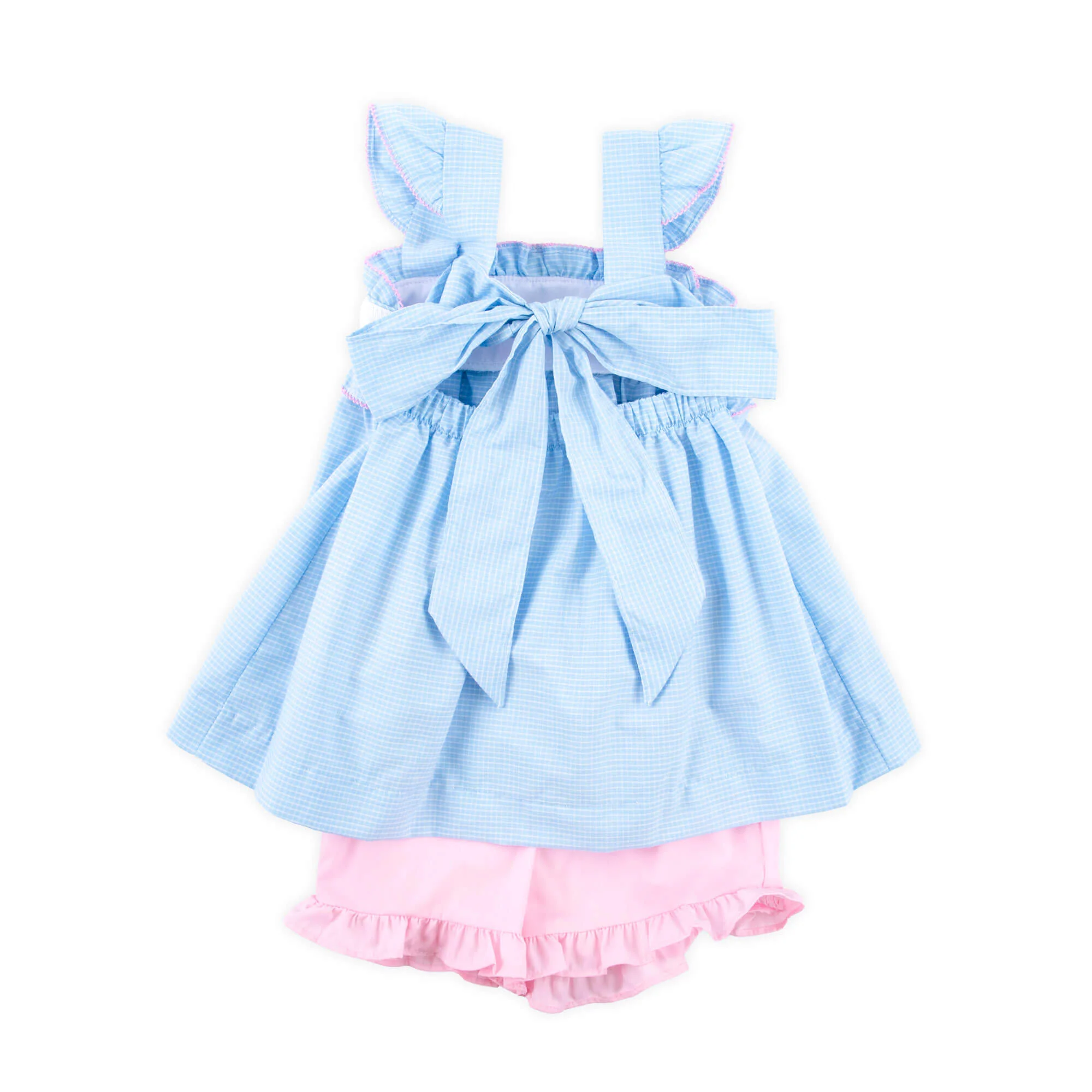 Happy Whale Blue Windowpane Smocked Amy Short Set - Image 2