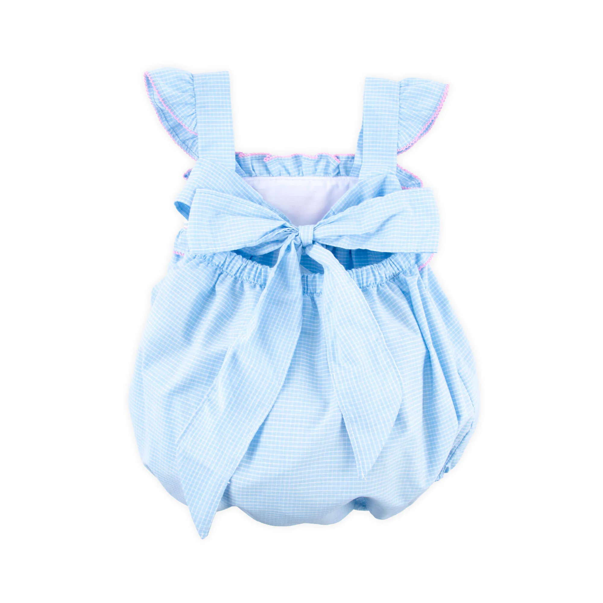Happy Whale Blue Windowpane Smocked Amy Bubble - Image 4