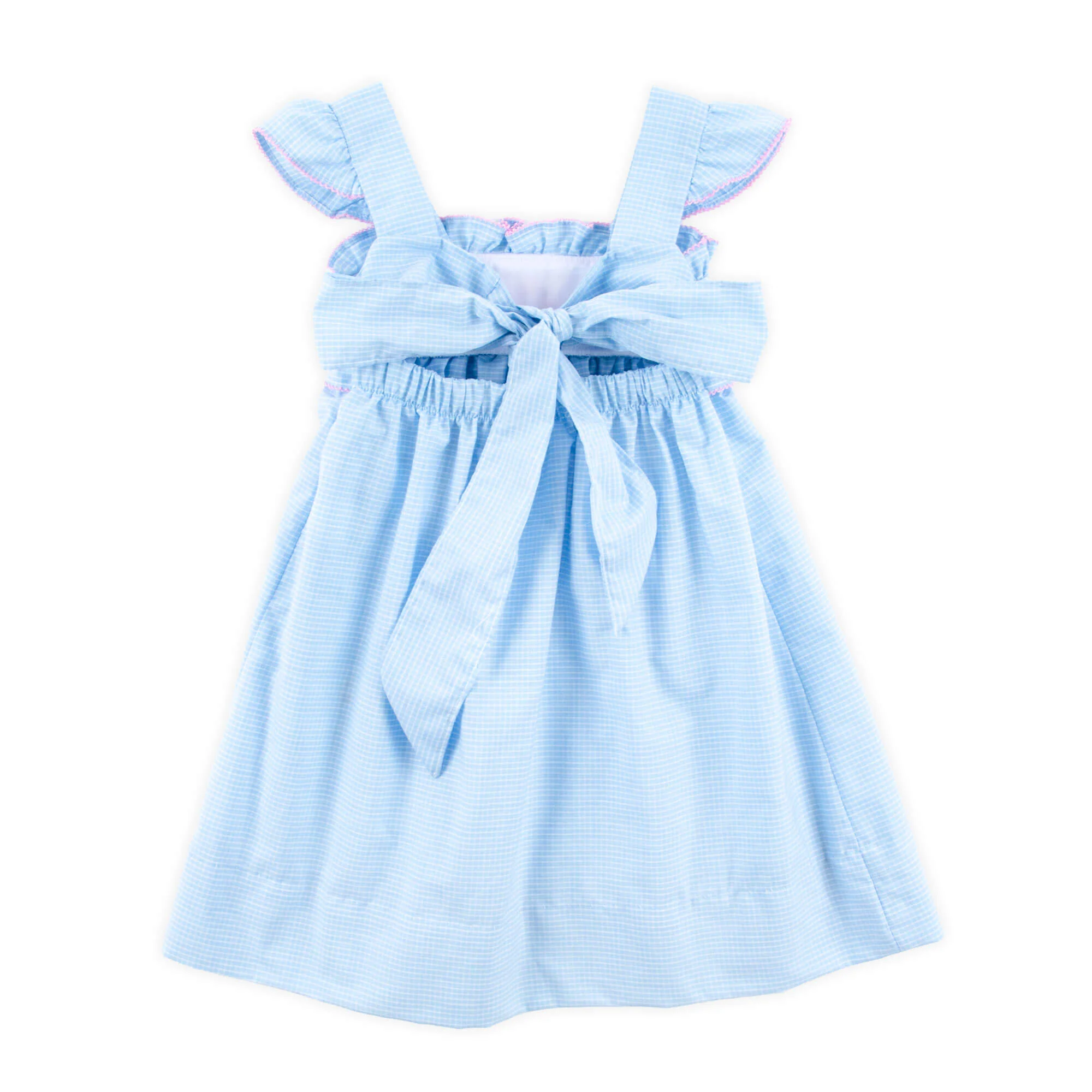Happy Whale Blue Windowpane Smocked Amy Dress - Image 4