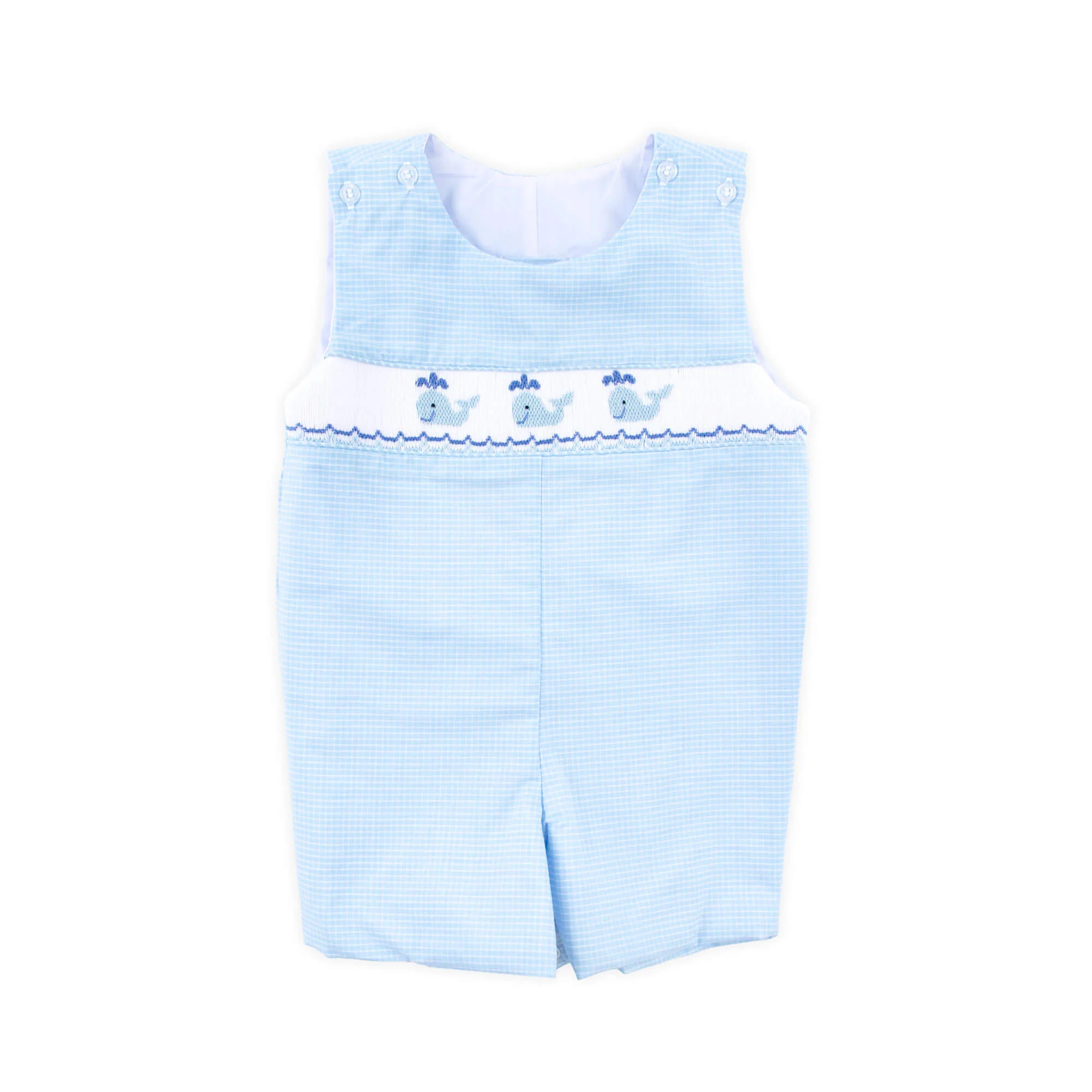 Happy Whale Blue Windowpane Smocked Jon Jon - Image 2
