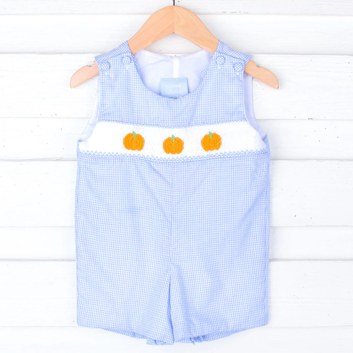 Harvest Pumpkin Smocked Light Blue Jon Jon - Image 2