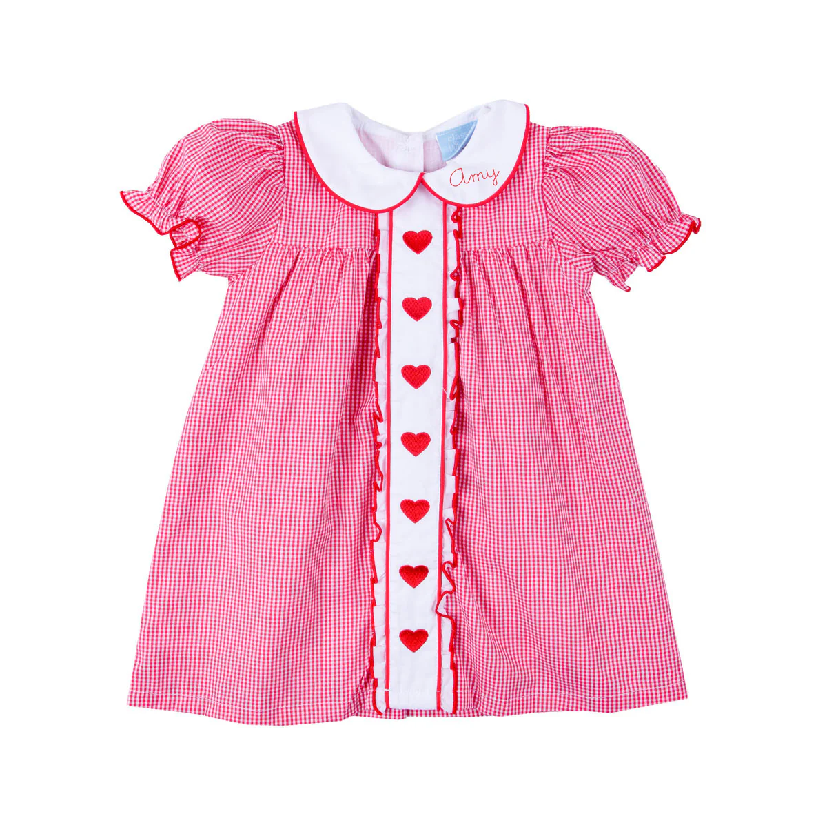 Heart Embroidered Red Gingham Camila Dress - Image 2