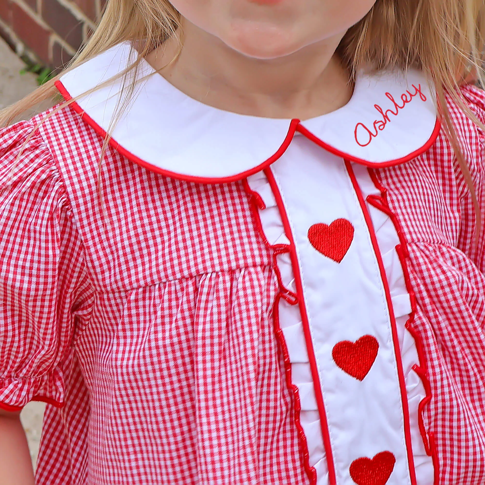 Heart Embroidered Red Gingham Camila Dress - Image 3