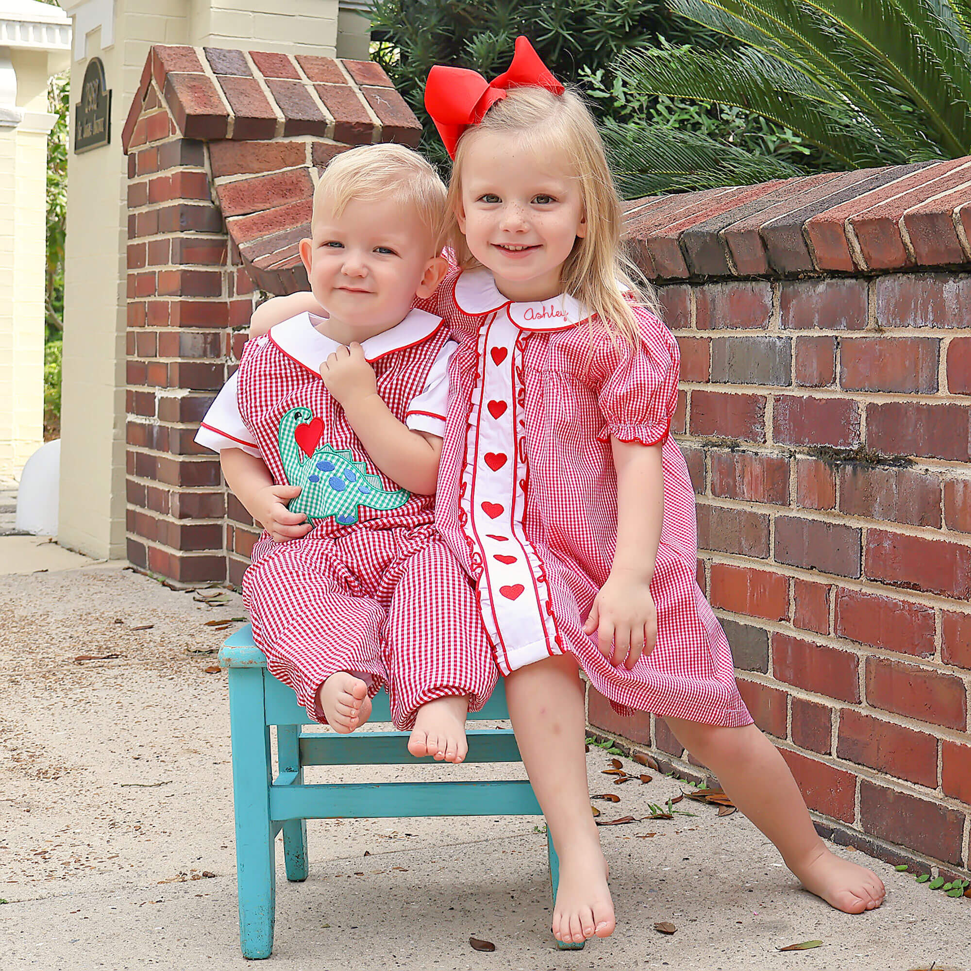 Heart Embroidered Red Gingham Camila Dress - Image 4