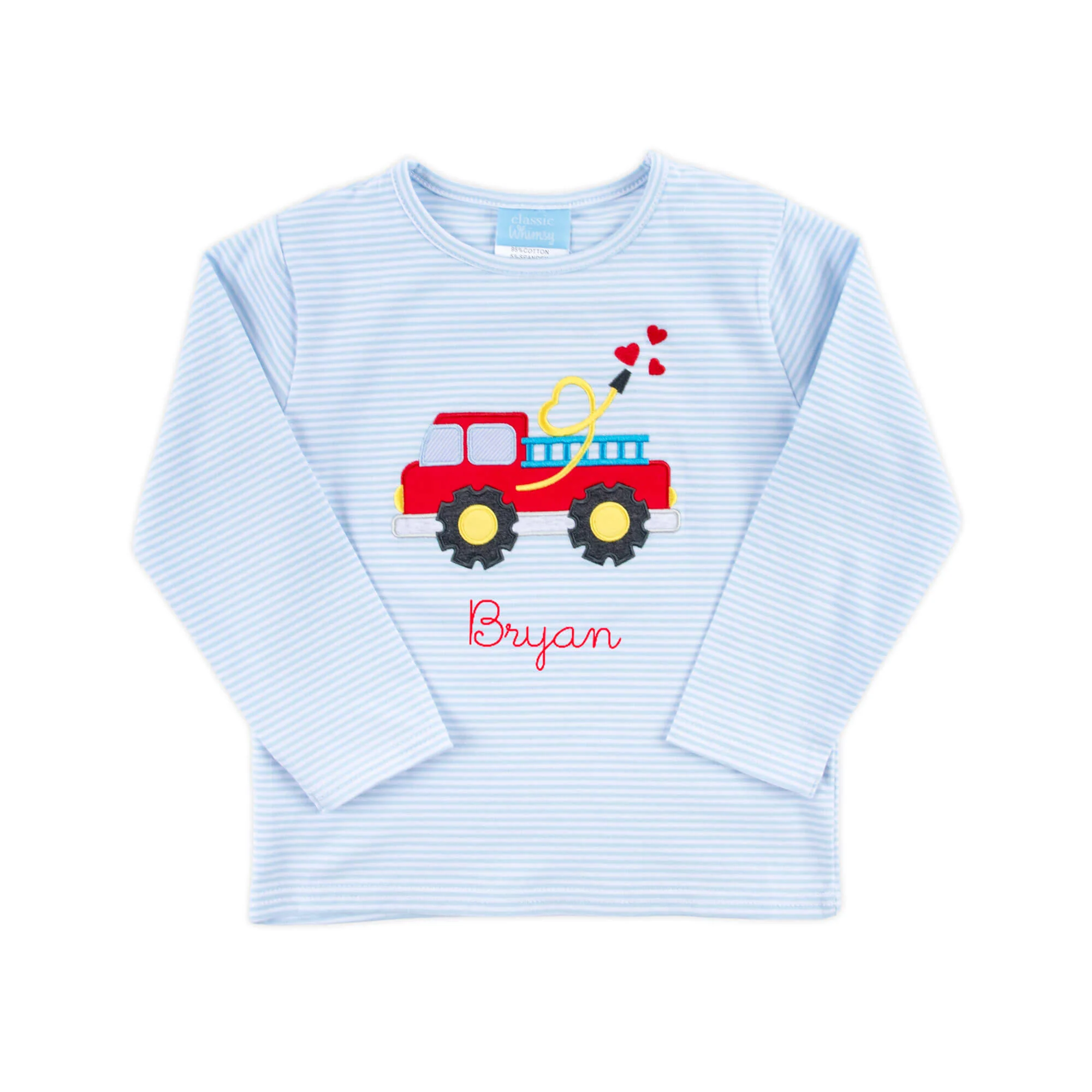 Heart Firetruck Light Blue Stripe Long Sleeve Shirt - Image 3