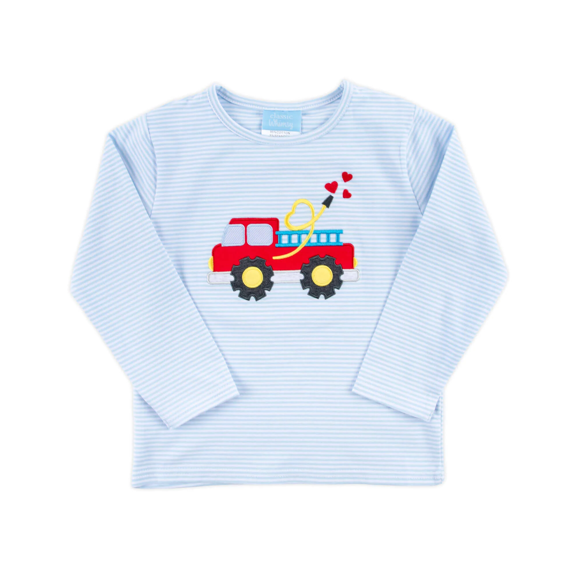 Heart Firetruck Light Blue Stripe Long Sleeve Shirt - Image 5