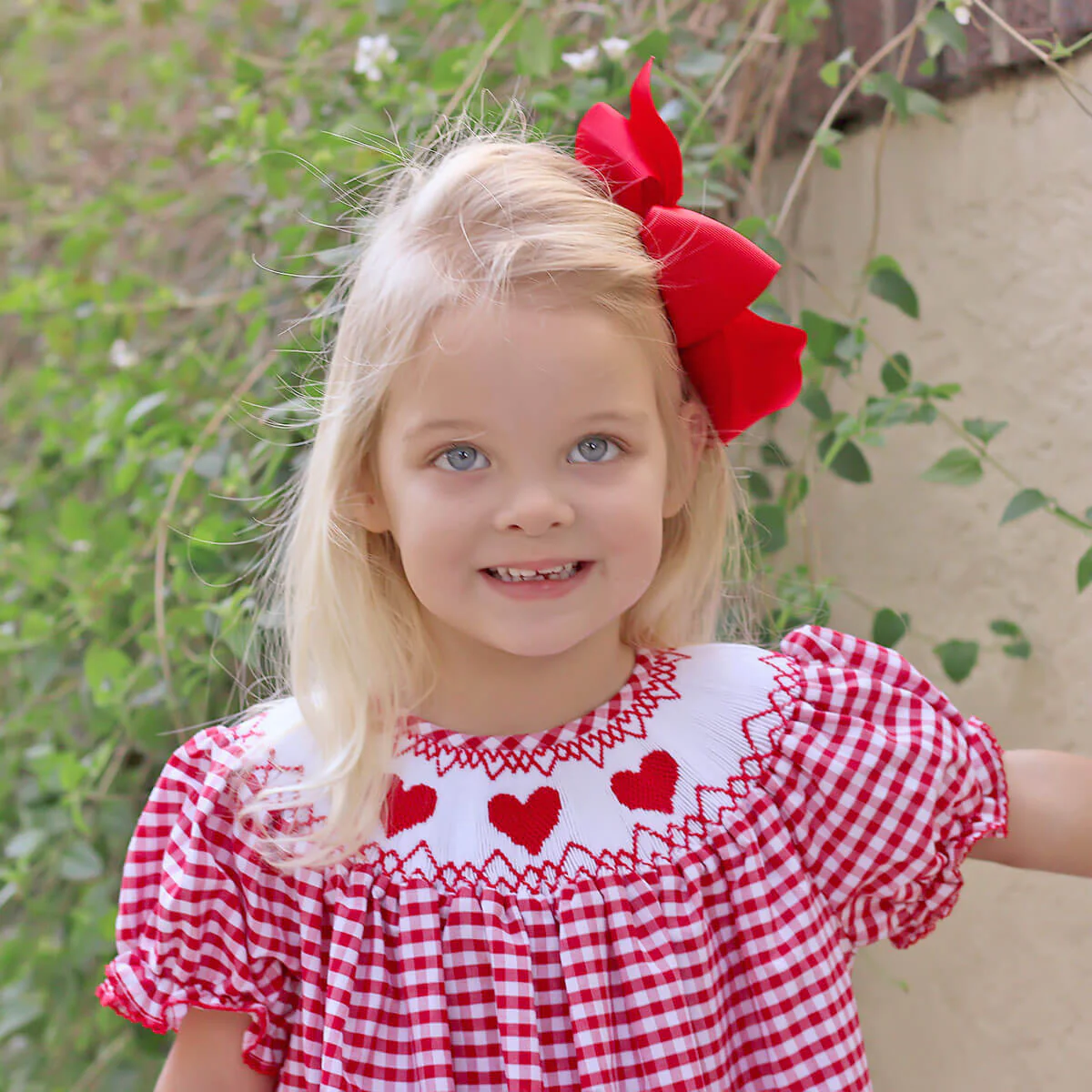 Heart Smocked Red Check Bishop Dress - Image 2
