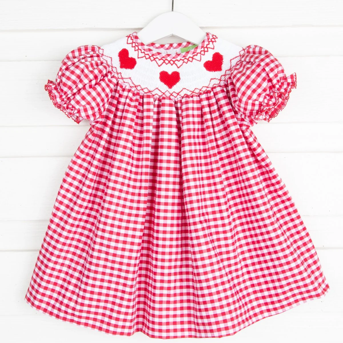 Heart Smocked Red Check Bishop Dress - Image 3