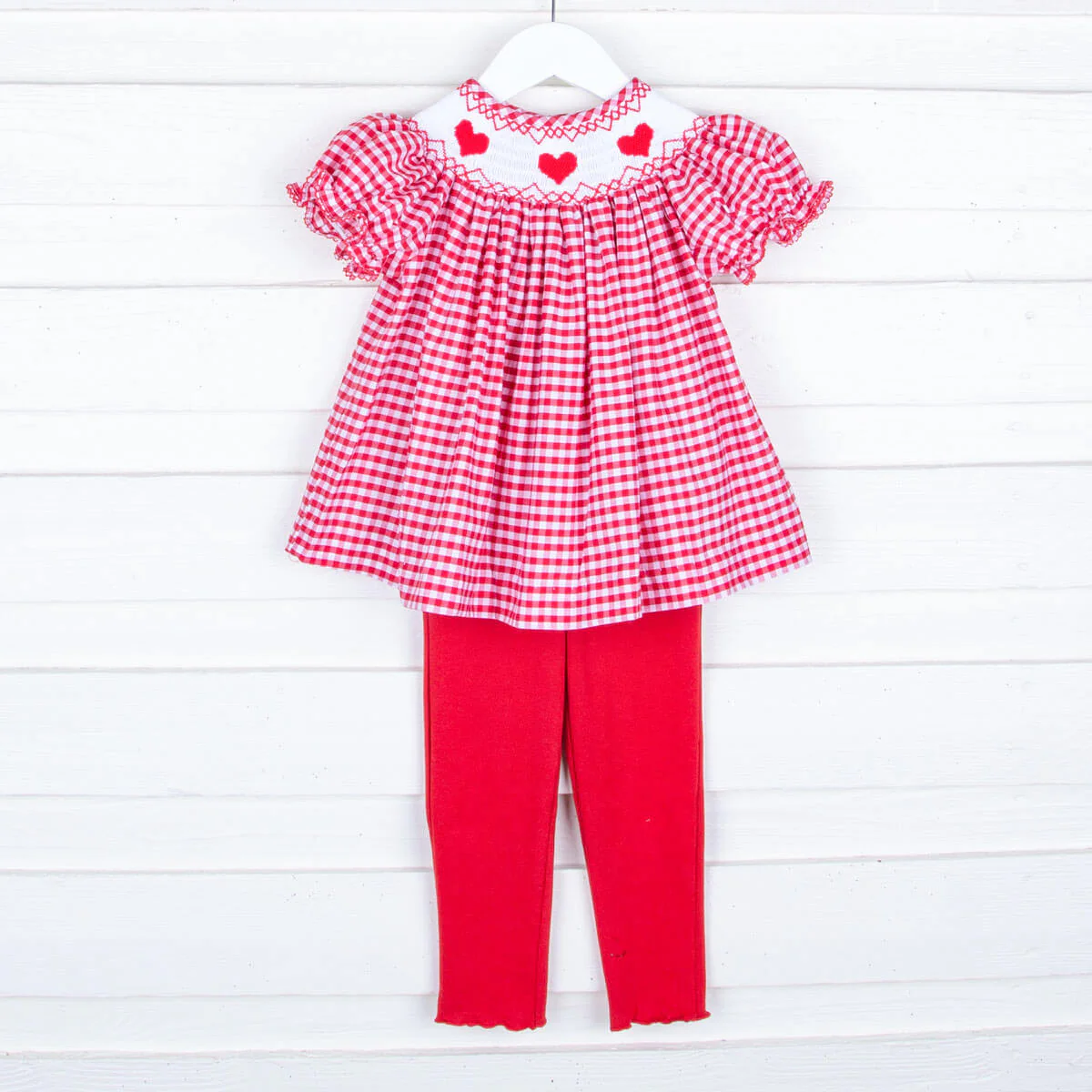 Heart Smocked Red Check Legging Set - Image 2