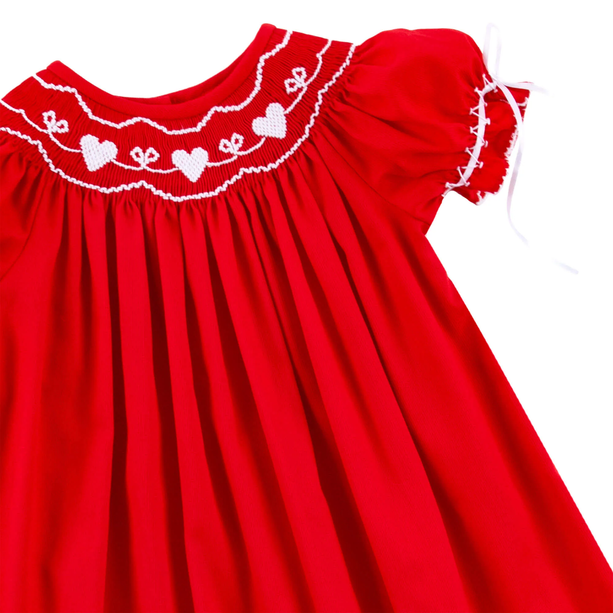 Heart Smocked Red Pique Bishop Dress - Image 2