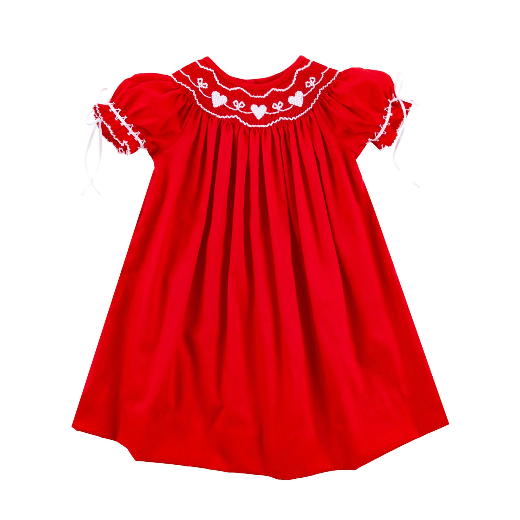 Heart Smocked Red Pique Bishop Dress - Image 4
