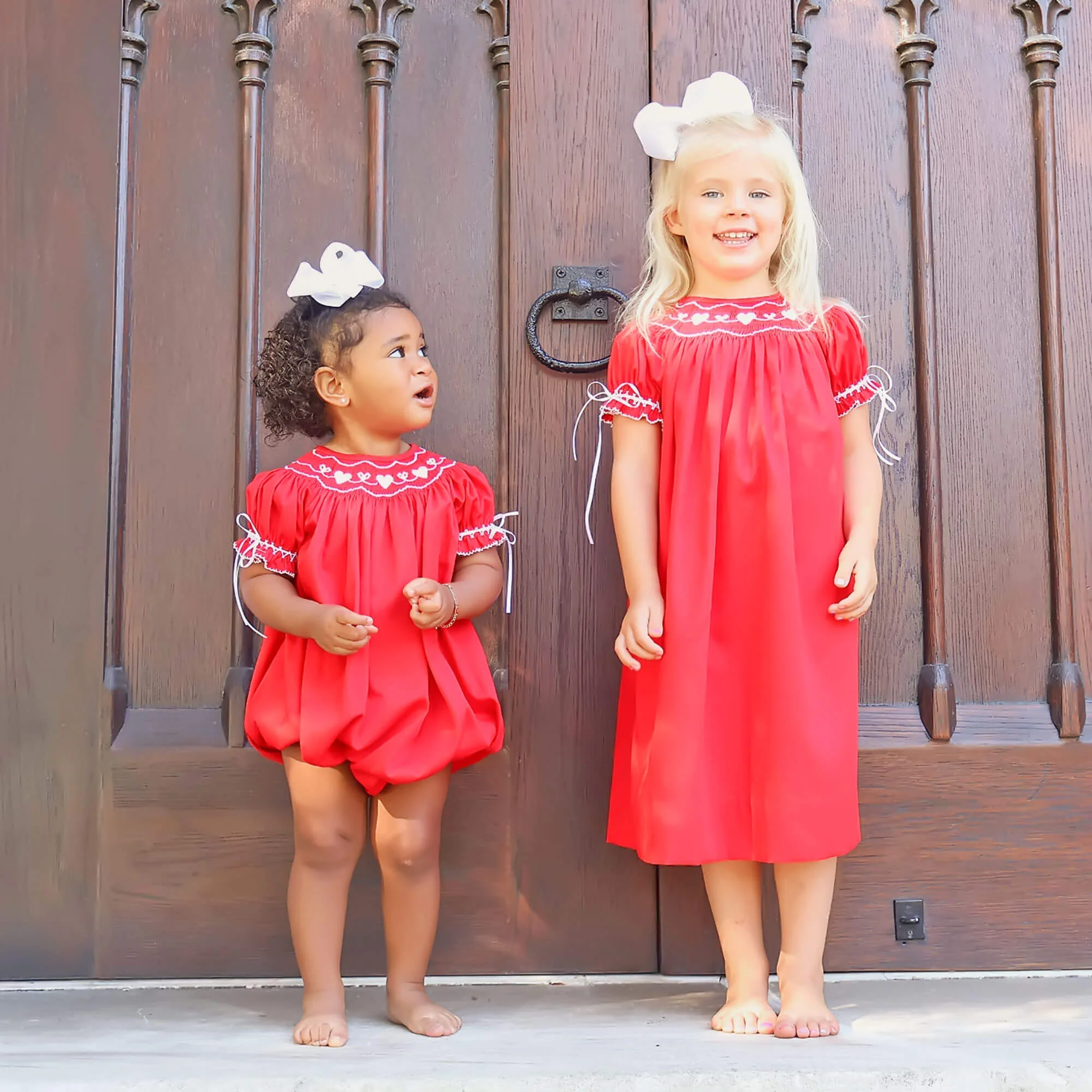 Heart Smocked Red Pique Bishop Dress - Image 5