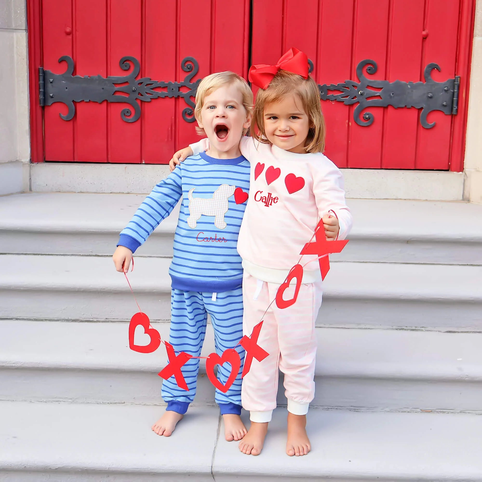 Heart Trio Pink Stripe Jogger Set - Image 4