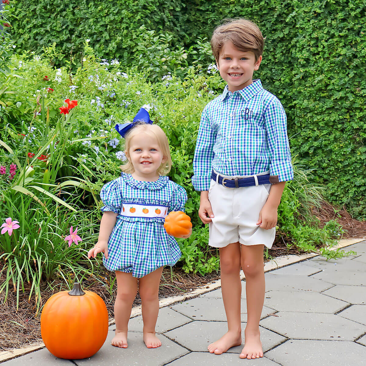 Hello Pumpkin Blue & Green Button Down Shirt - Image 2