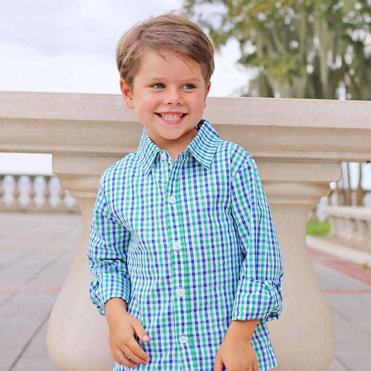 Hello Pumpkin Blue & Green Button Down Shirt - Image 6