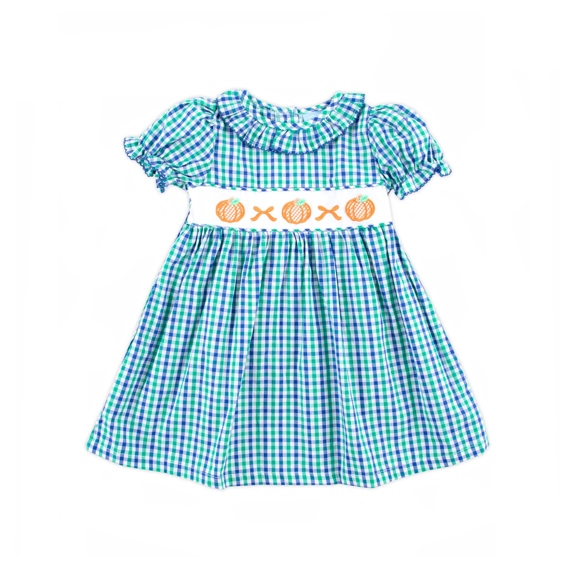 Hello Pumpkin Green Gingham Ruffle Collared Dress - Image 2