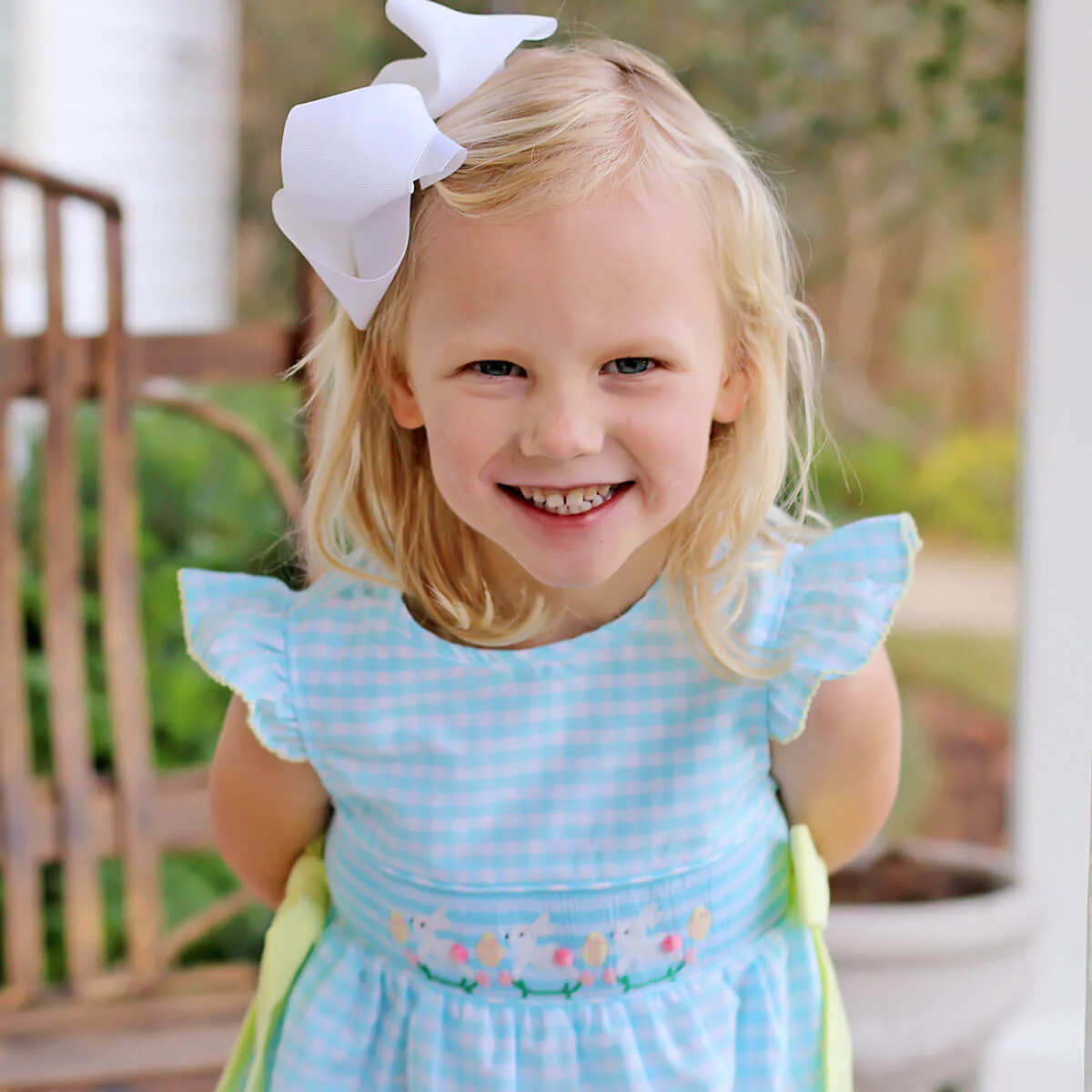 Hippity Hop Turquoise Bunny Smocked Beverly Dress - Image 4