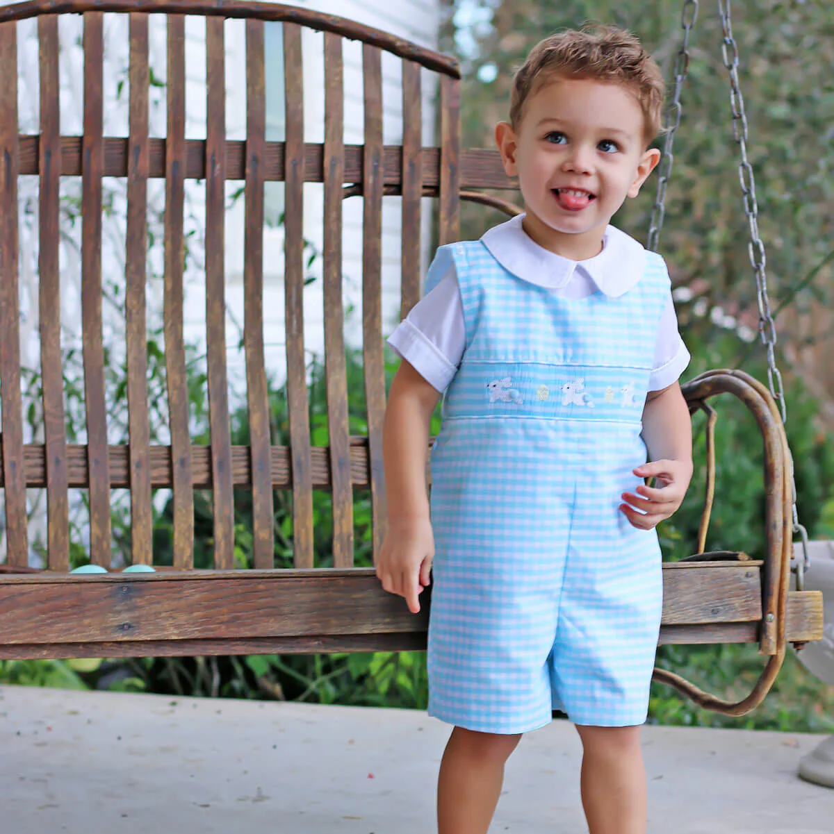Hippity Hop Turquoise Bunny Smocked Jon Jon - Image 3