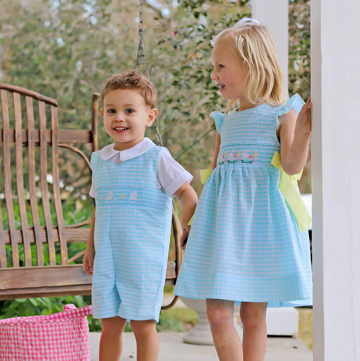 Hippity Hop Turquoise Bunny Smocked Jon Jon - Image 4