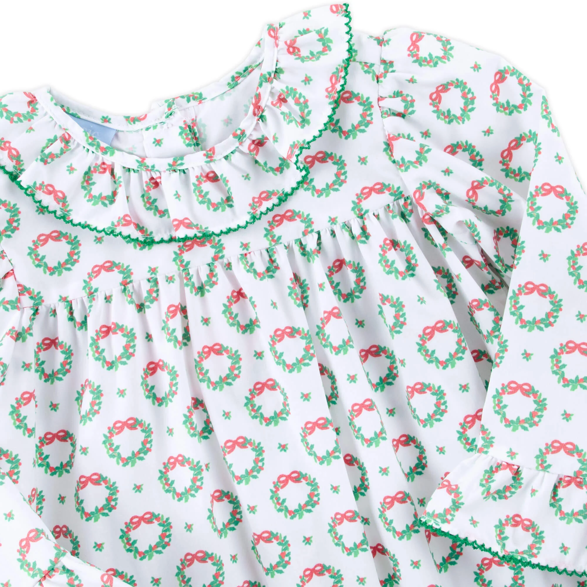 Holiday Wreath White Print Ruffle Collared Bubble - Image 2