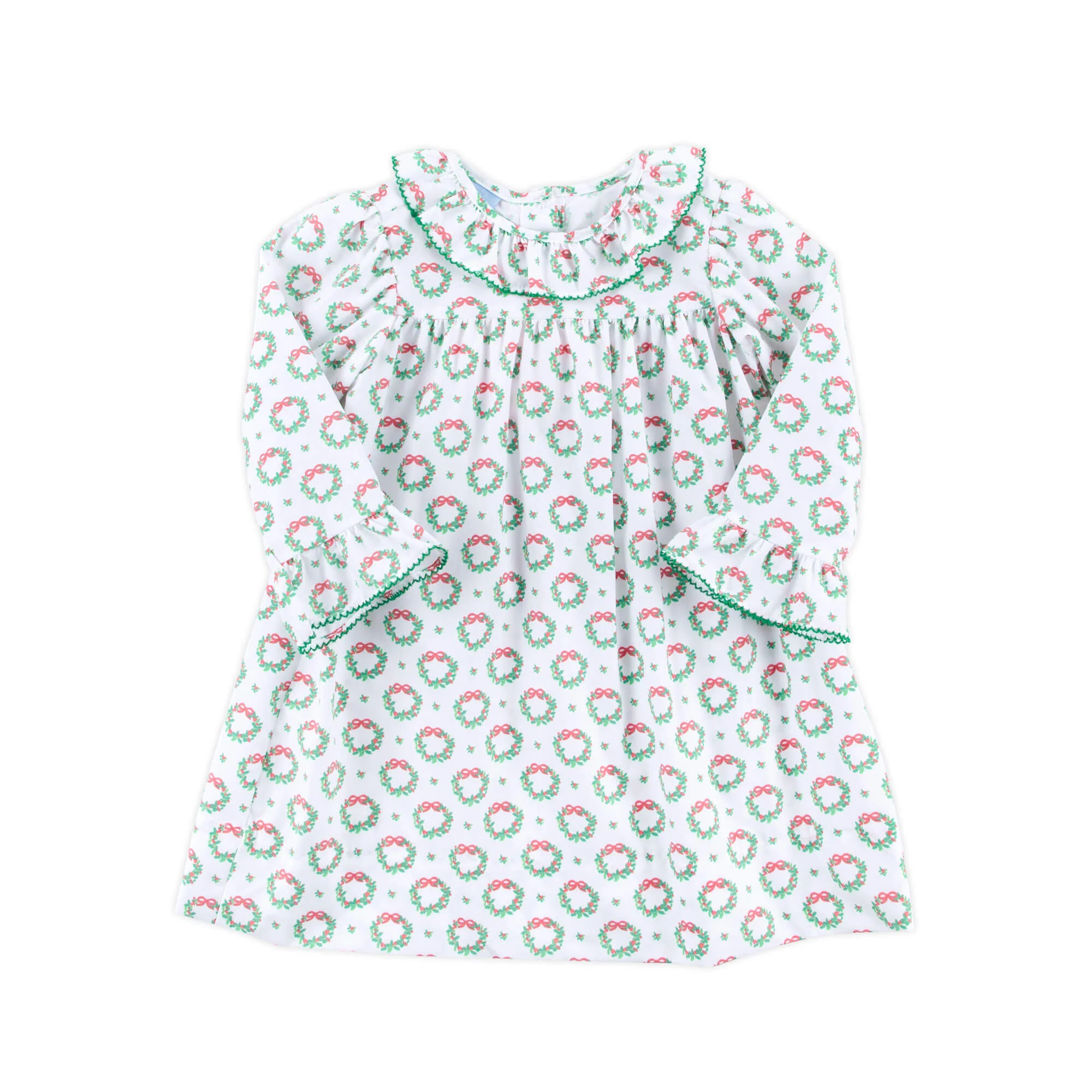 Holiday Wreath White Print Ruffle Collared Dress - Image 3