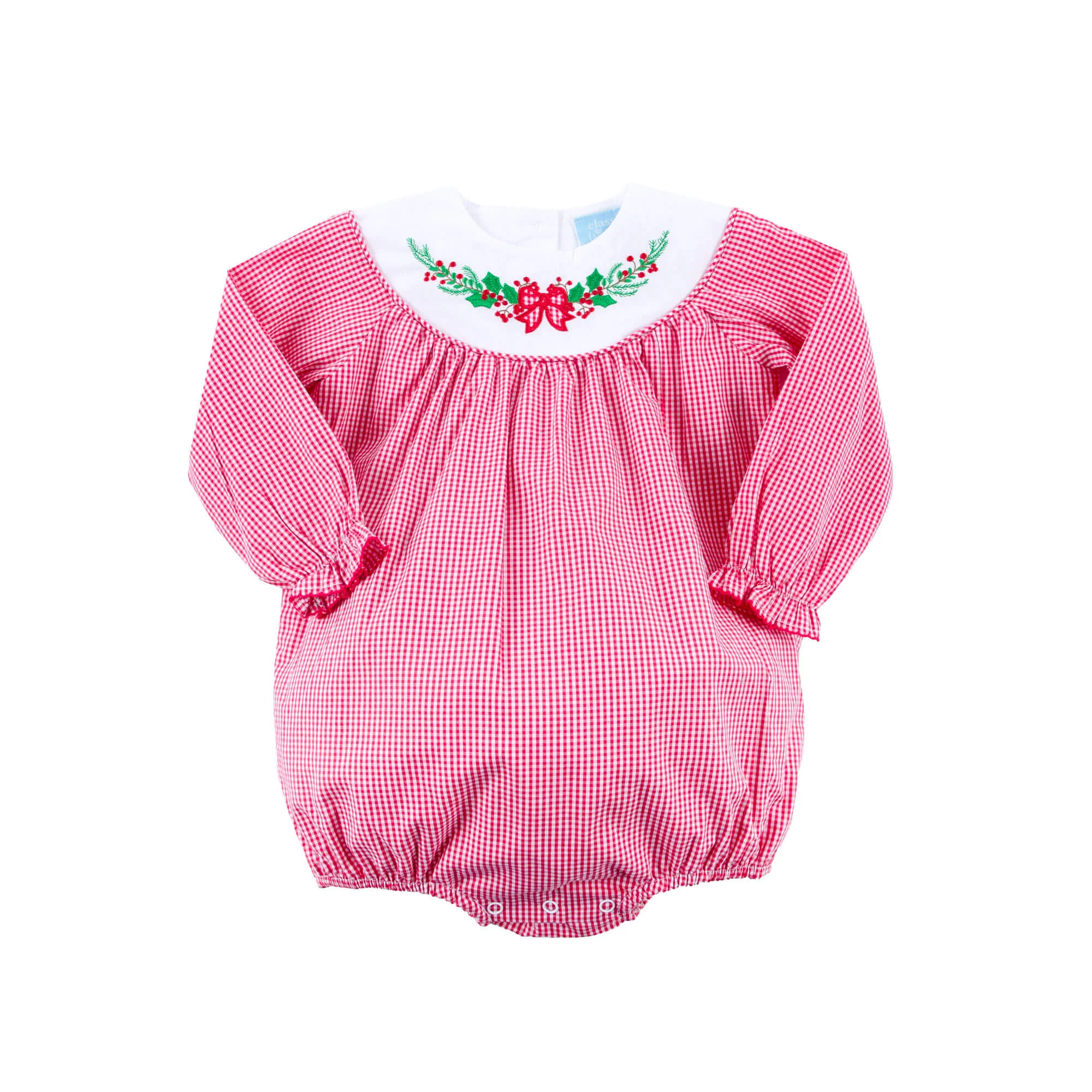 Holly Embroidered Red Gingham Yoke Bubble - Image 2