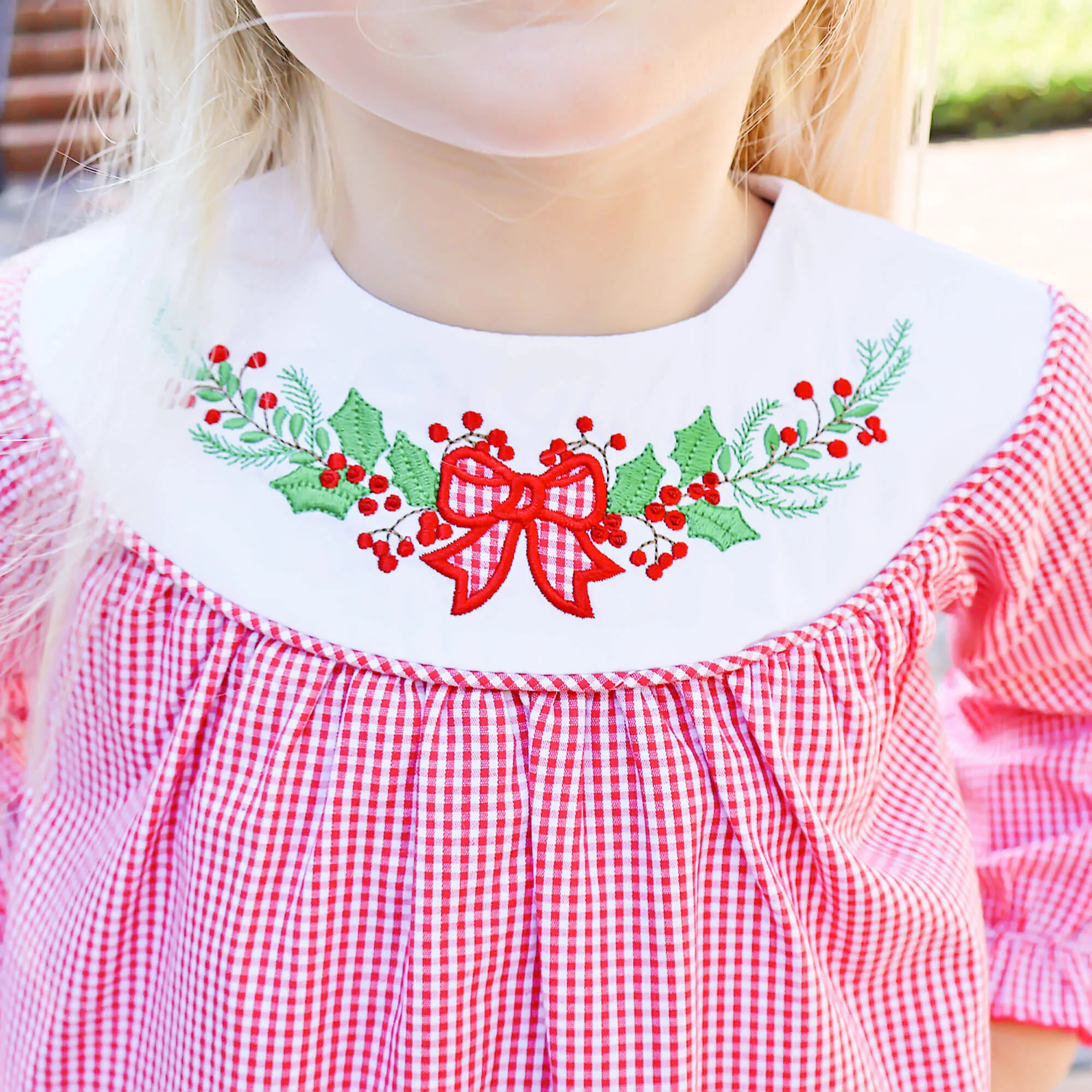 Holly Embroidered Red Gingham Yoke Dress - Image 3