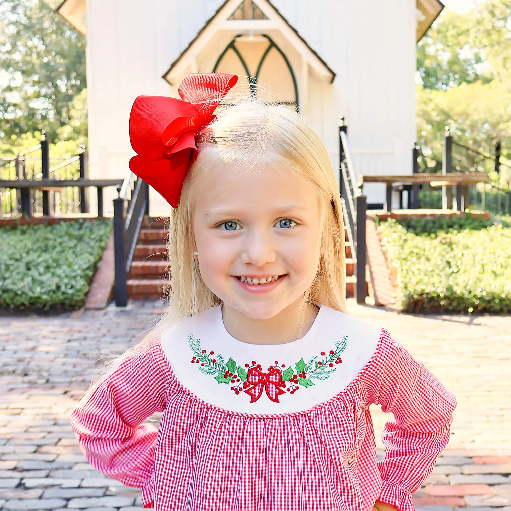 Holly Embroidered Red Gingham Yoke Dress - Image 5
