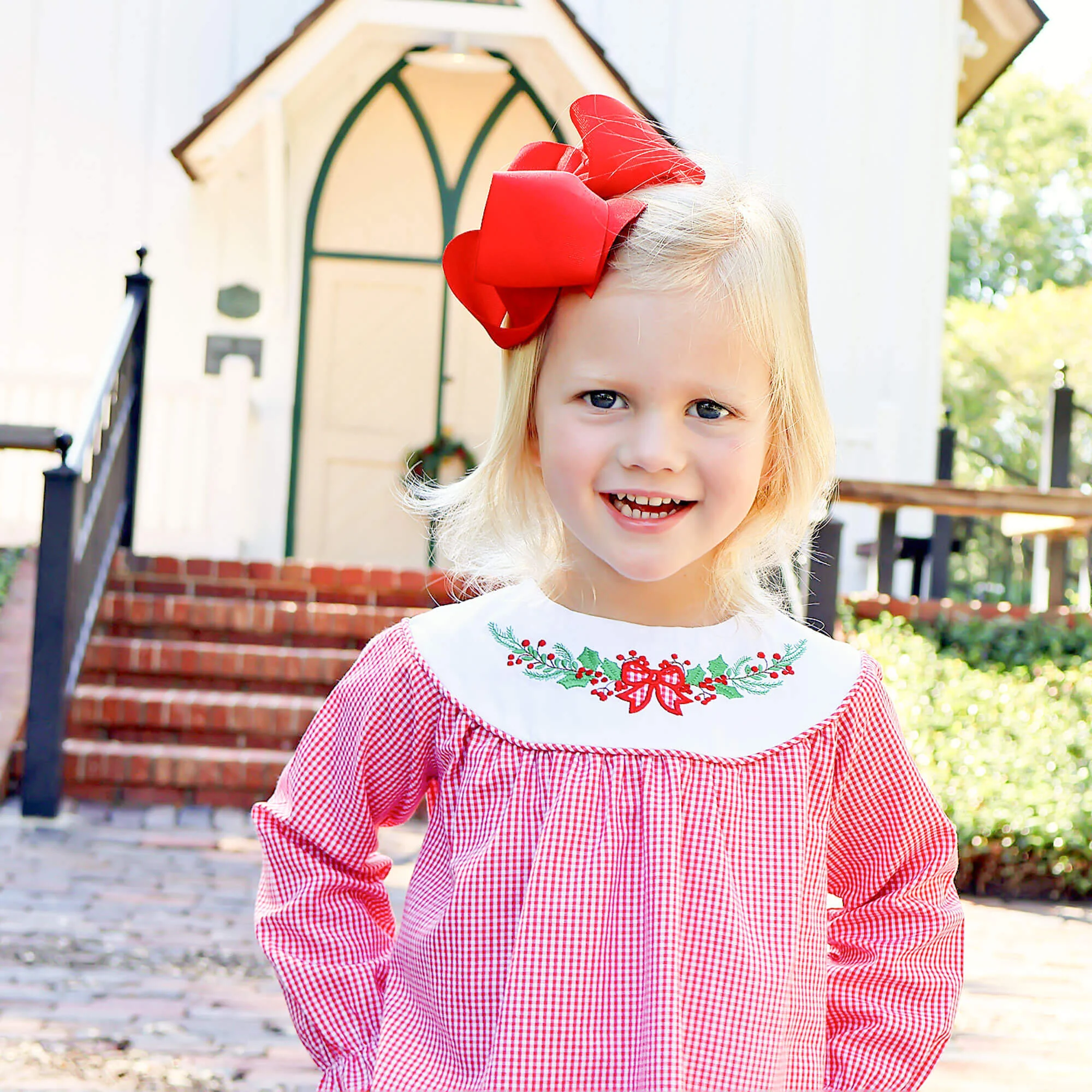 Holly Embroidered Red Gingham Yoke Legging Set - Image 5