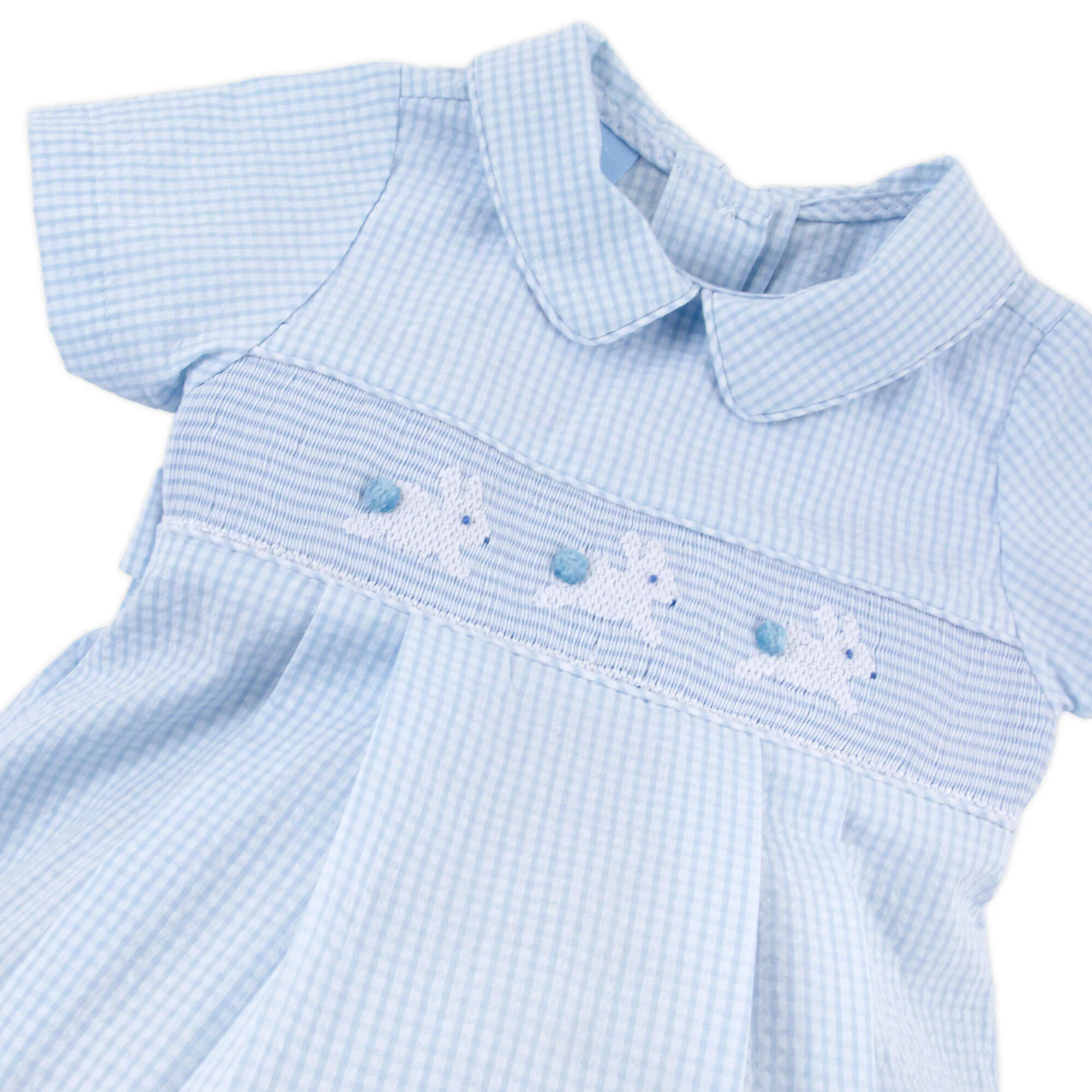 Hop Hop Bunnies Smocked Light Blue Gingham Collared Bubble - Image 4