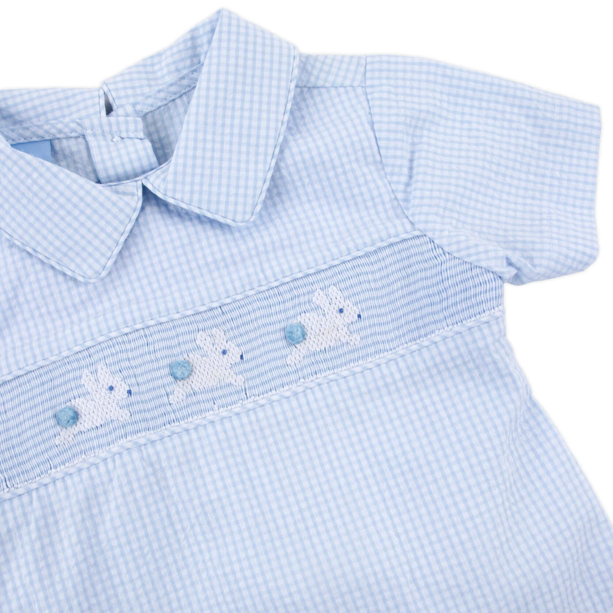 Hop Hop Bunnies Smocked Light Blue Gingham Collared Short Set - Image 2