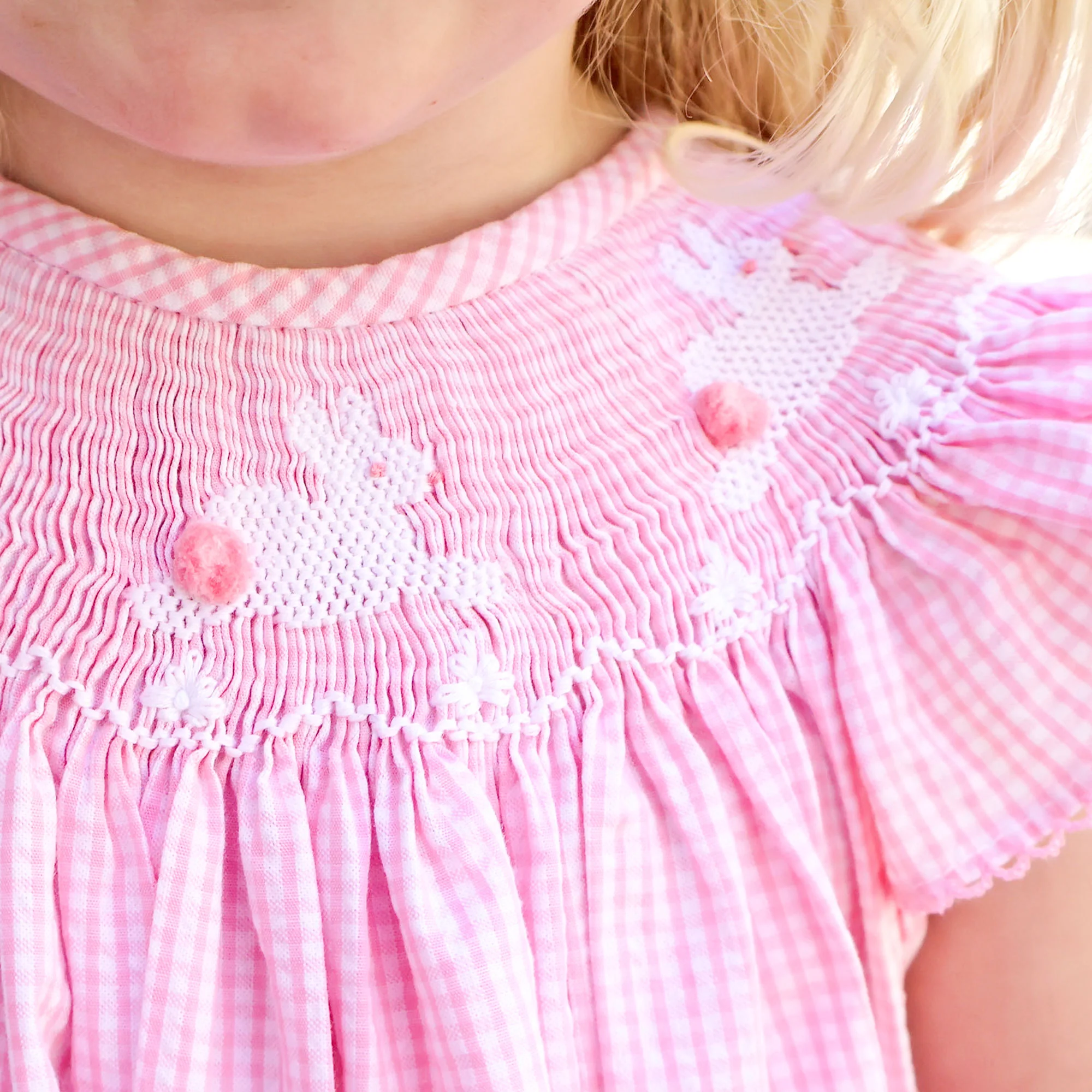Hop Hop Bunnies Smocked Pink Gingham Dress - Image 3