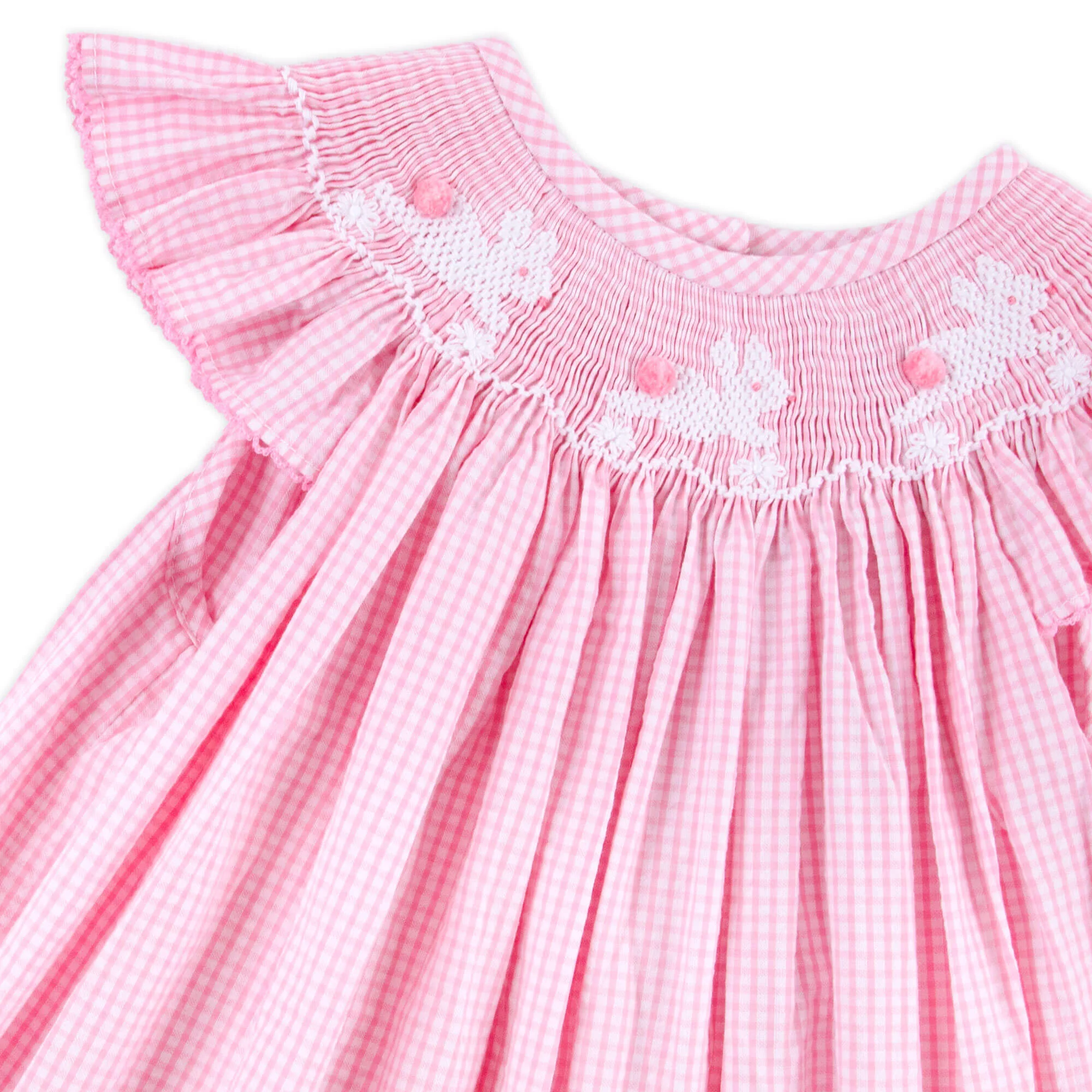 Hop Hop Bunnies Smocked Pink Gingham Dress - Image 4
