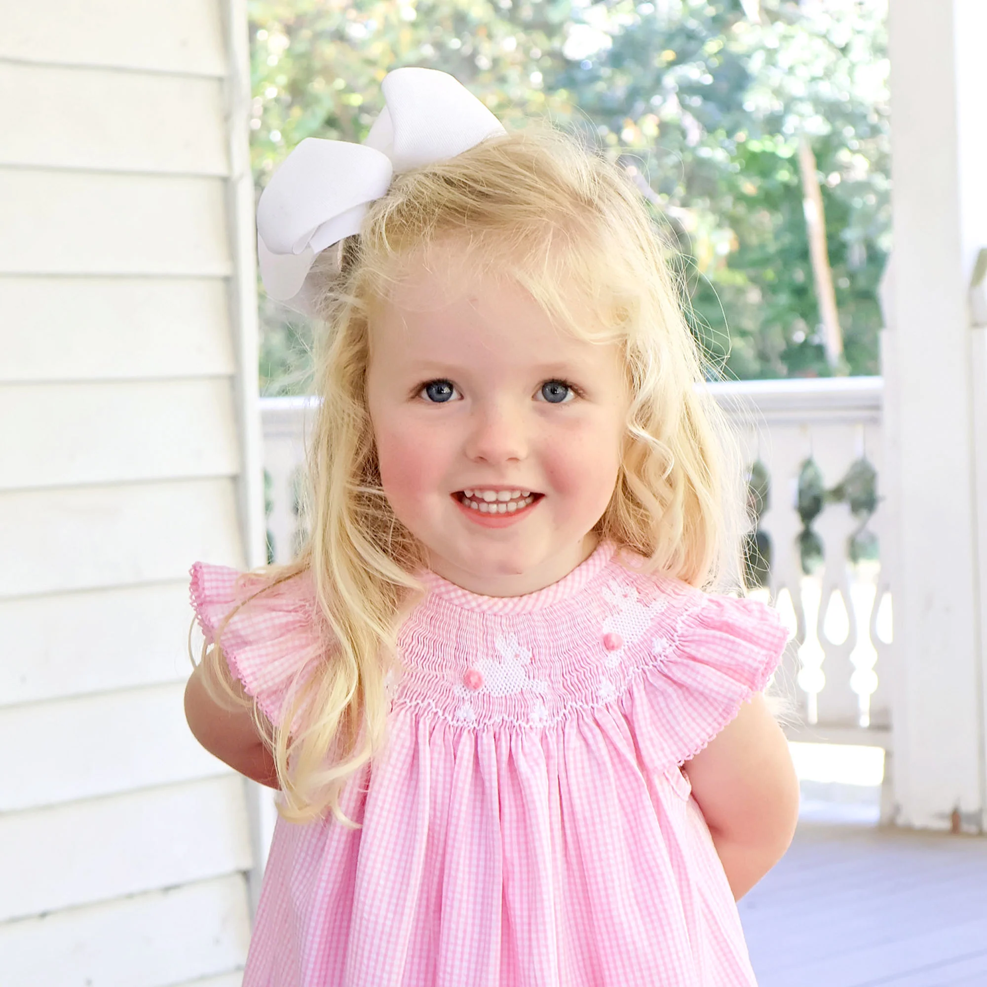 Hop Hop Bunnies Smocked Pink Gingham Dress - Image 5