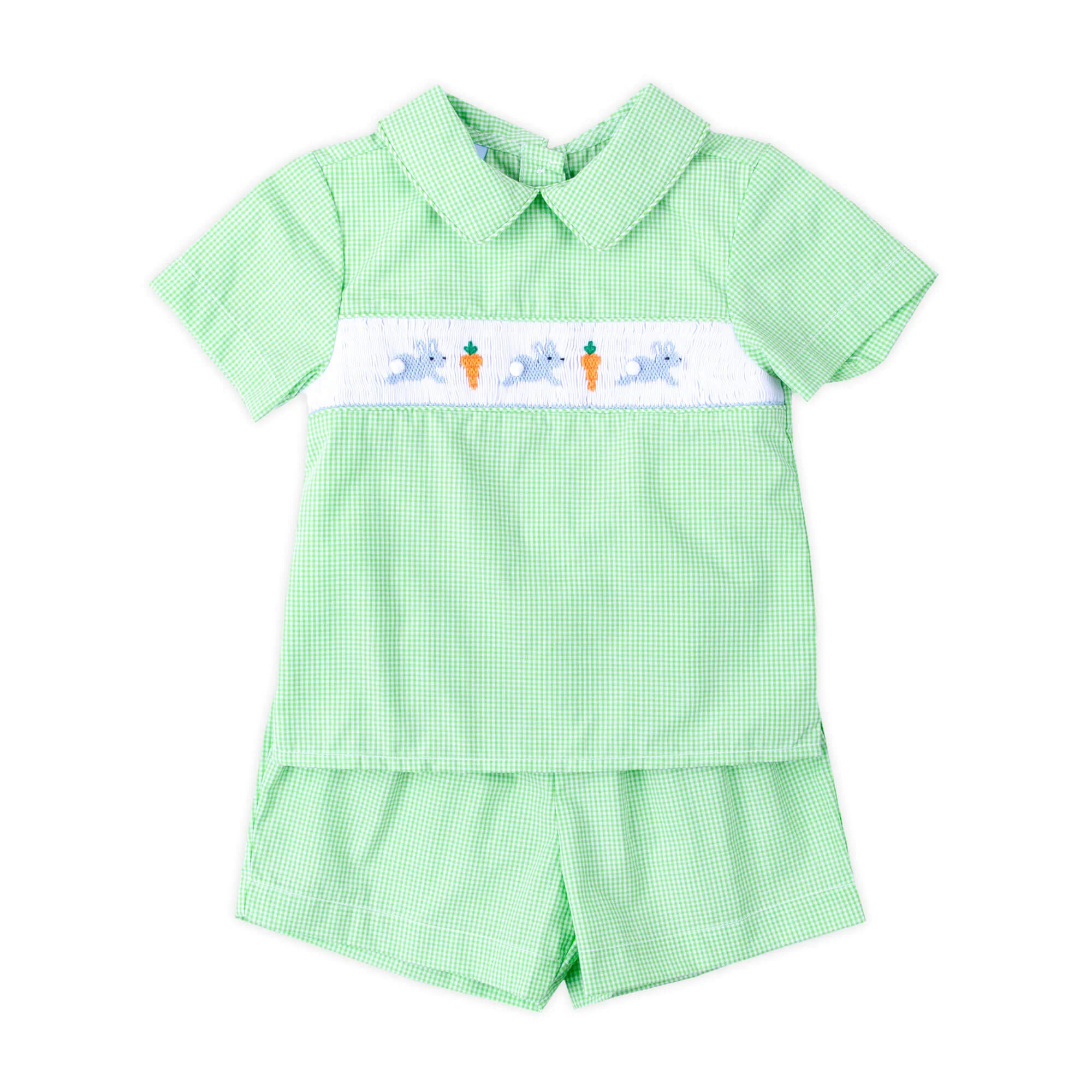 Hop To It Green Bunny Smocked Collared Short Set - Image 2
