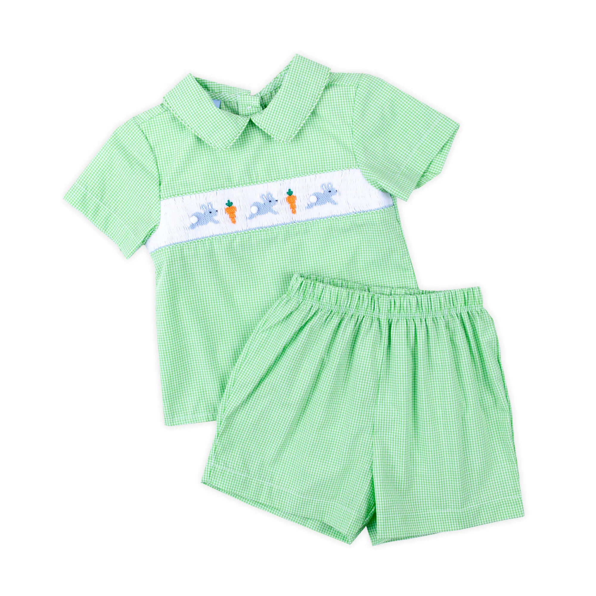 Hop To It Green Bunny Smocked Collared Short Set - Image 3